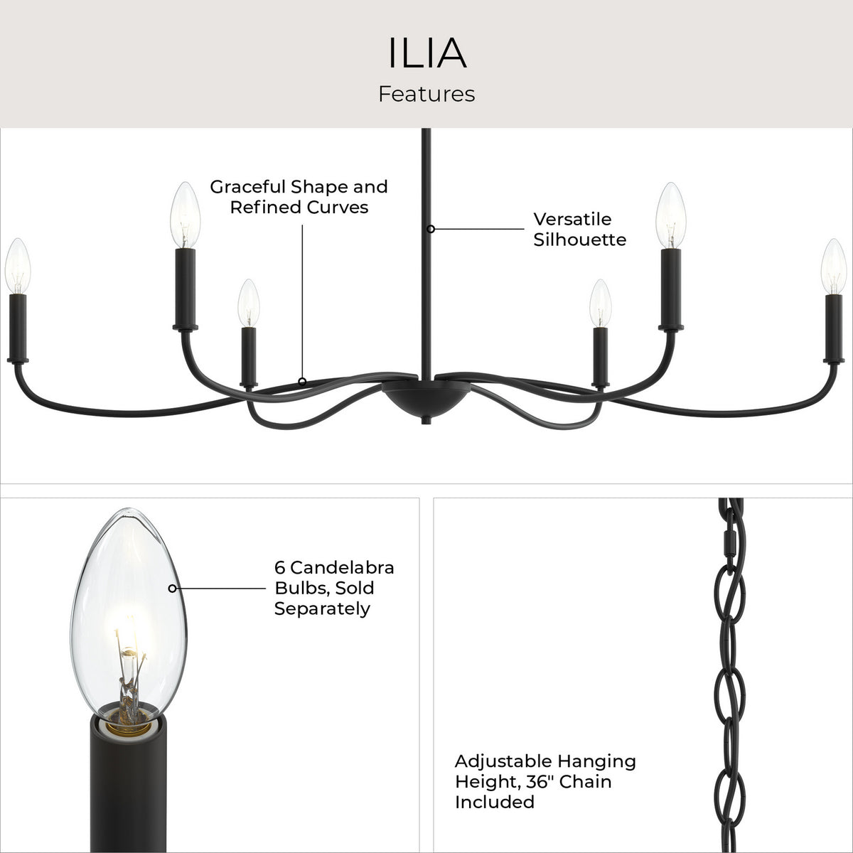 Progress Lighting - P400464-31M - Six Light Chandelier - Ilia - Matte Black