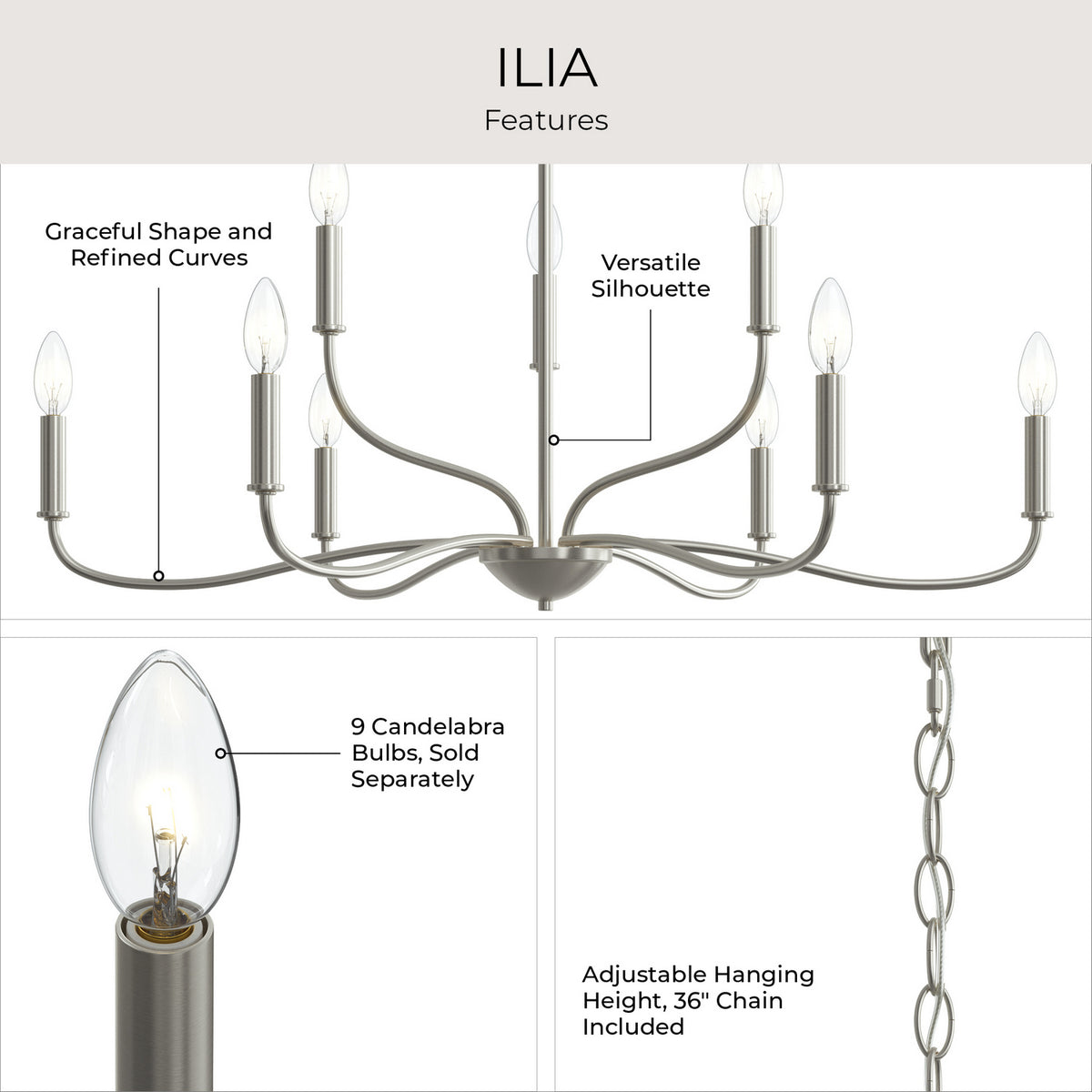 Progress Lighting - P400465-009 - Nine Light Chandelier - Ilia - Brushed Nickel