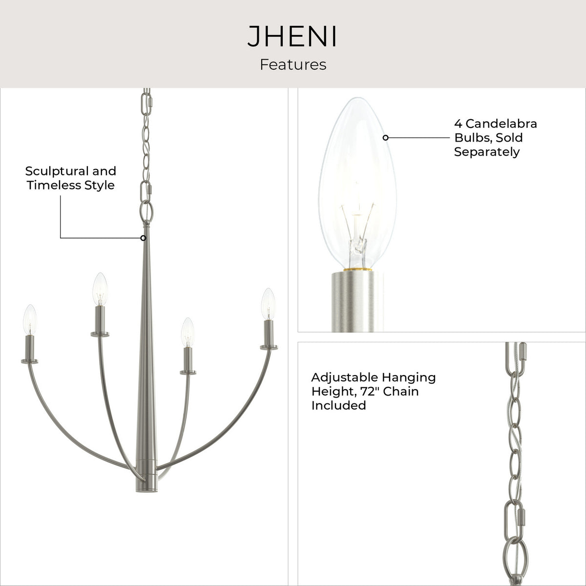 Progress Lighting - P400458-009 - Four Light Chandelier - Jheni - Brushed Nickel
