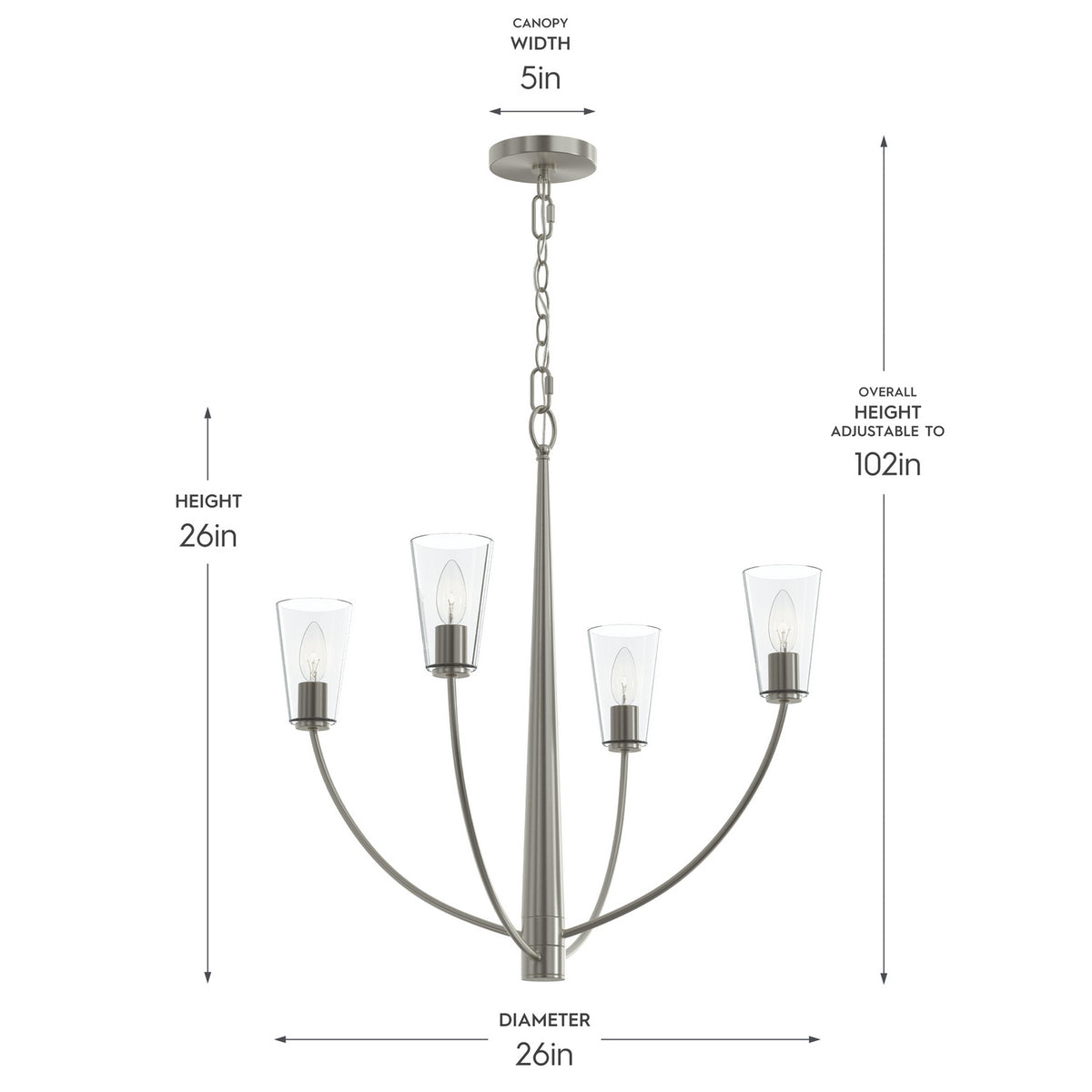 Progress Lighting - P400453-009 - Four Light Chandelier - Jheni - Brushed Nickel