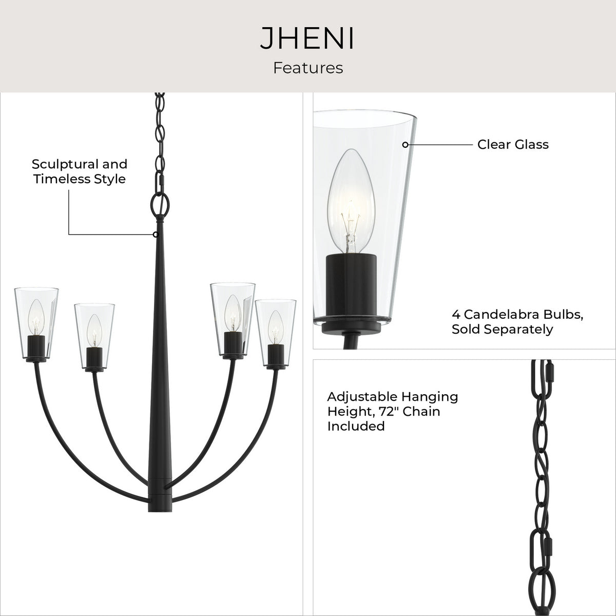 Progress Lighting - P400453-31M - Four Light Chandelier - Jheni - Matte Black