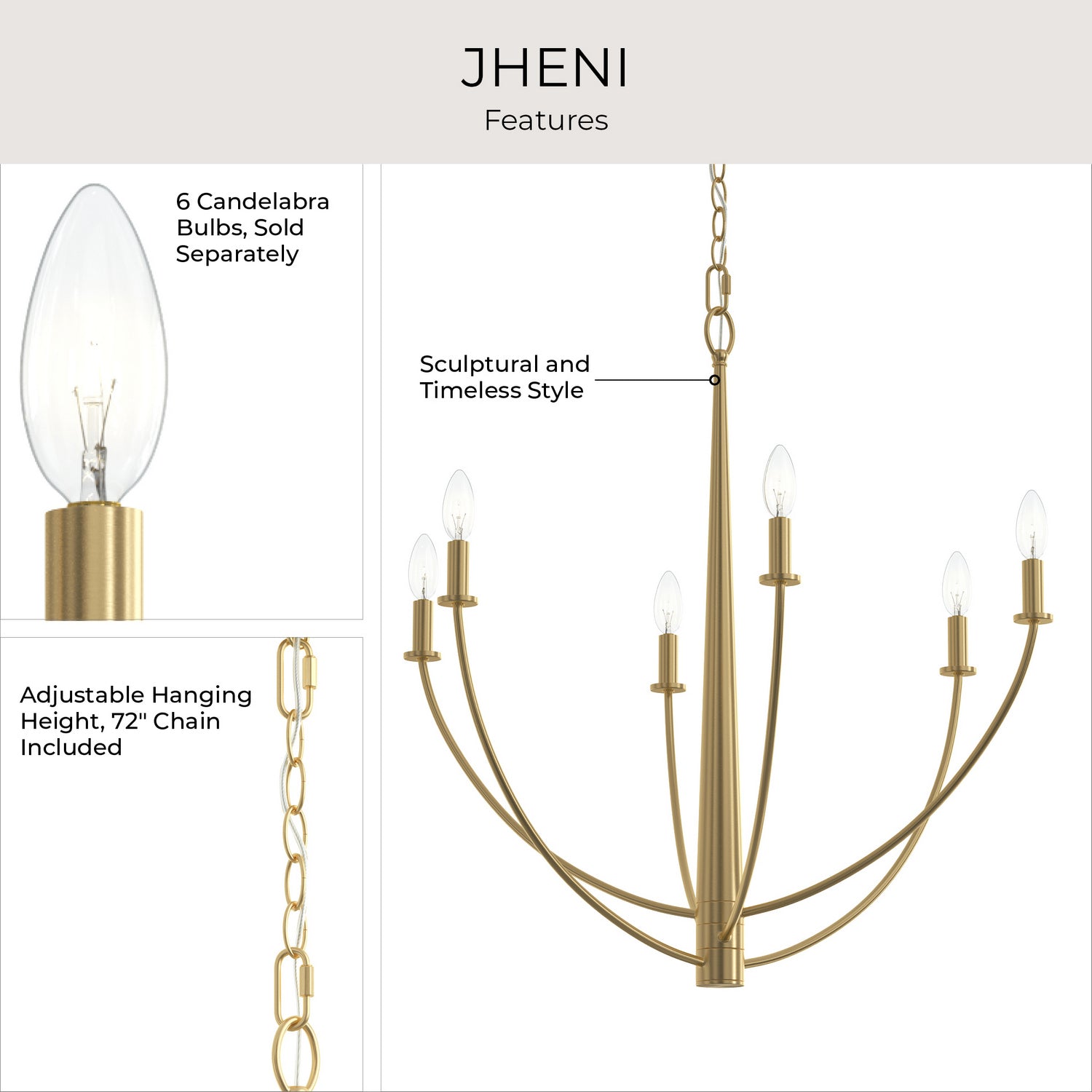 Progress Lighting - P400459-191 - Six Light Chandelier - Jheni - Brushed Gold