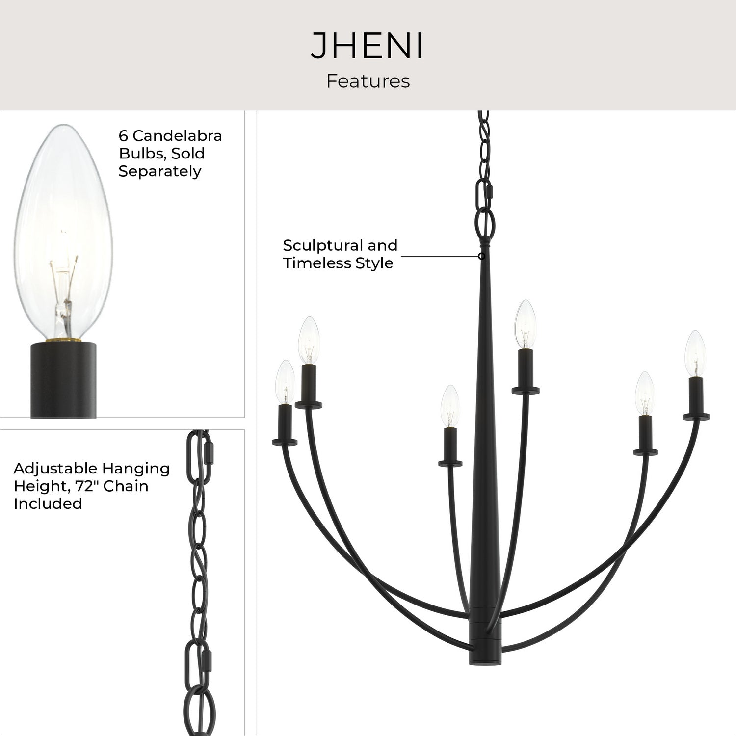 Progress Lighting - P400459-31M - Six Light Chandelier - Jheni - Matte Black