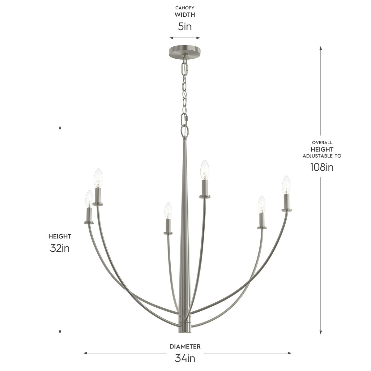 Progress Lighting - P400460-009 - Six Light Chandelier - Jheni - Brushed Nickel