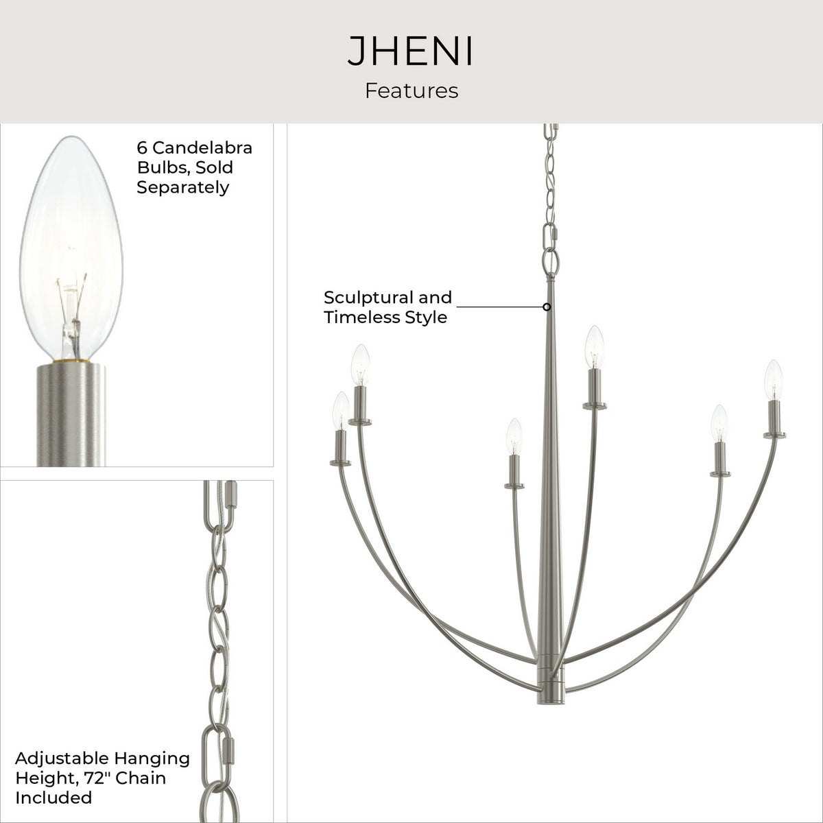 Progress Lighting - P400460-009 - Six Light Chandelier - Jheni - Brushed Nickel