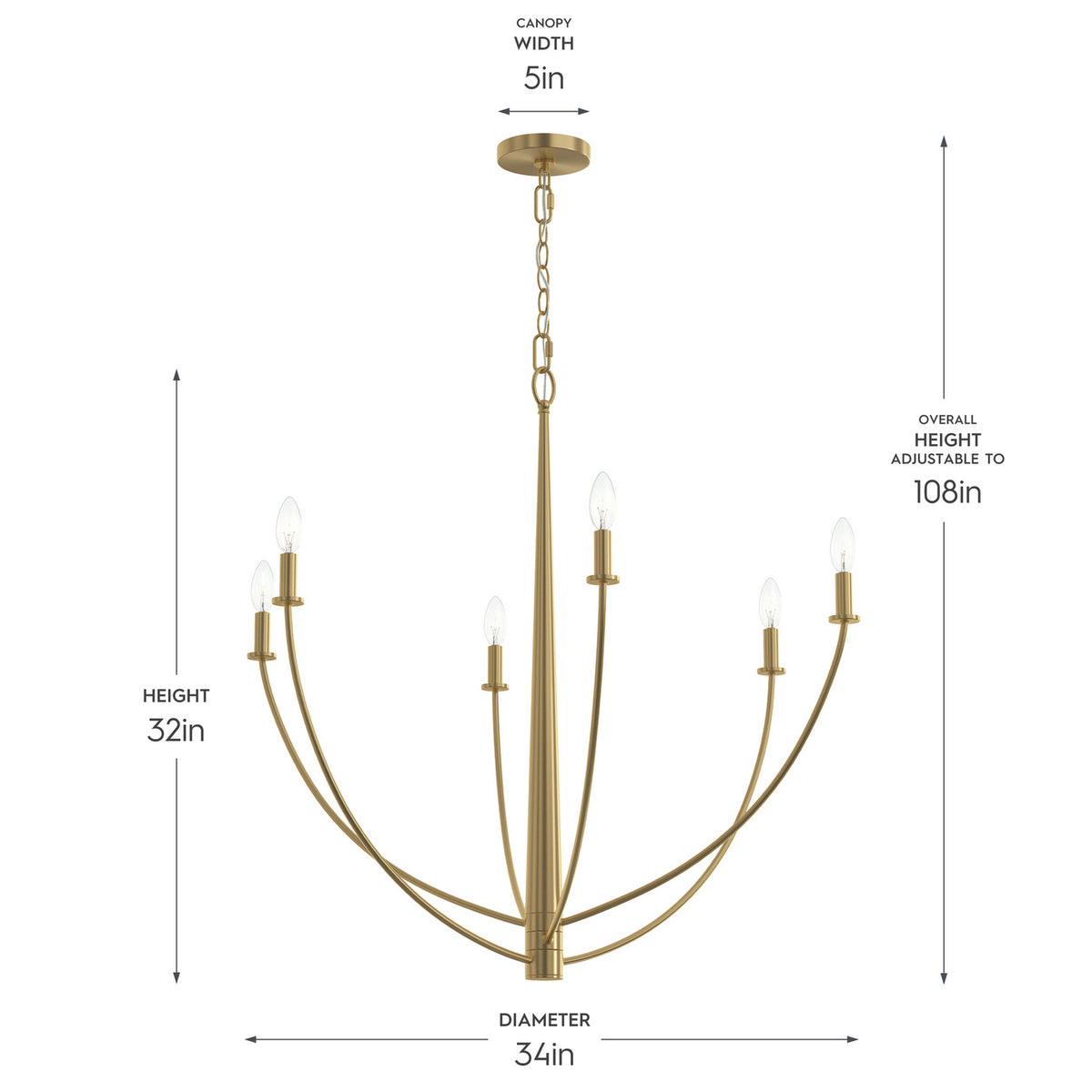 Progress Lighting - P400460-191 - Six Light Chandelier - Jheni - Brushed Gold