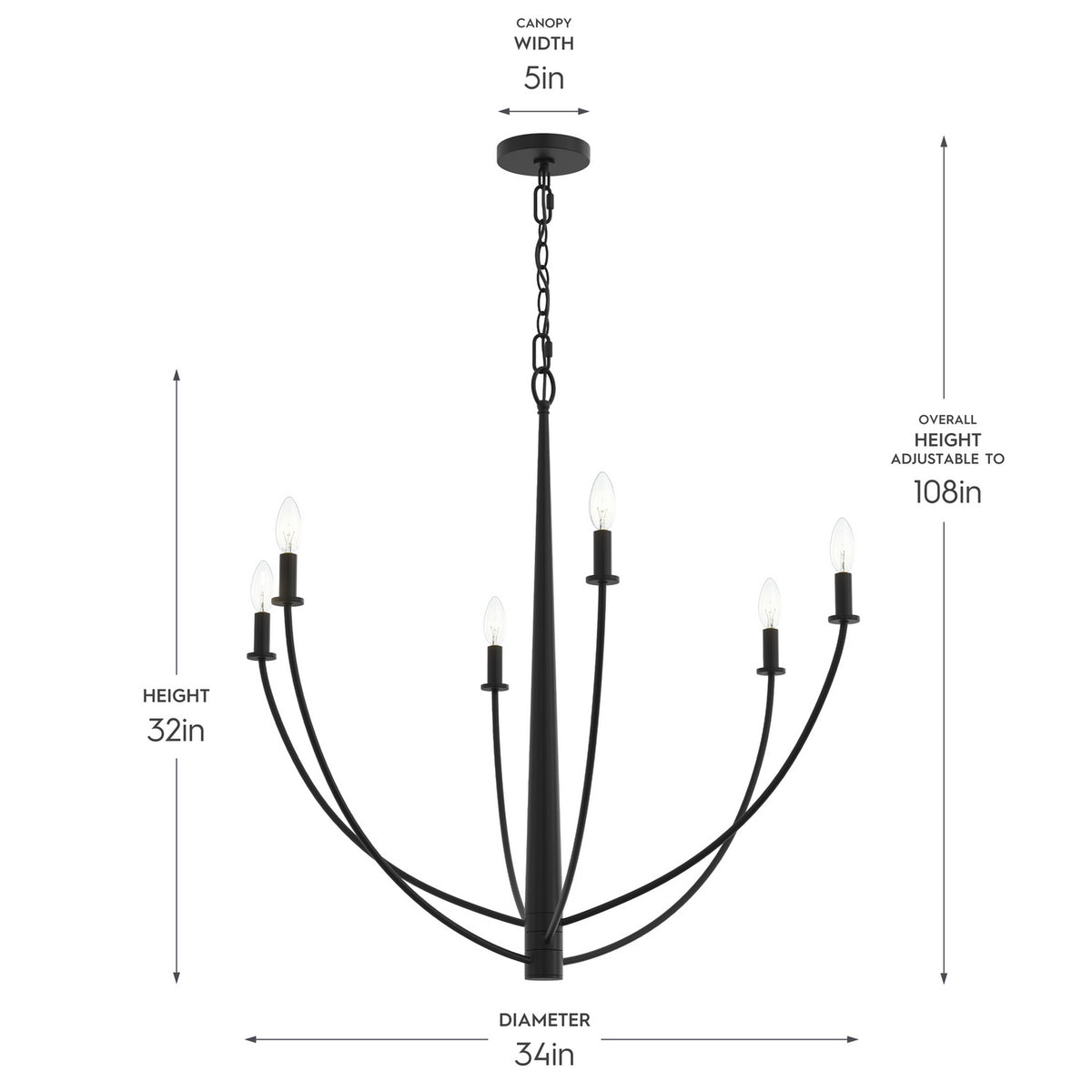 Progress Lighting - P400460-31M - Six Light Chandelier - Jheni - Matte Black
