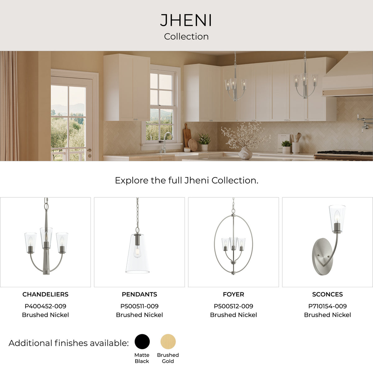 Progress Lighting - P400455-009 - Six Light Chandelier - Jheni - Brushed Nickel