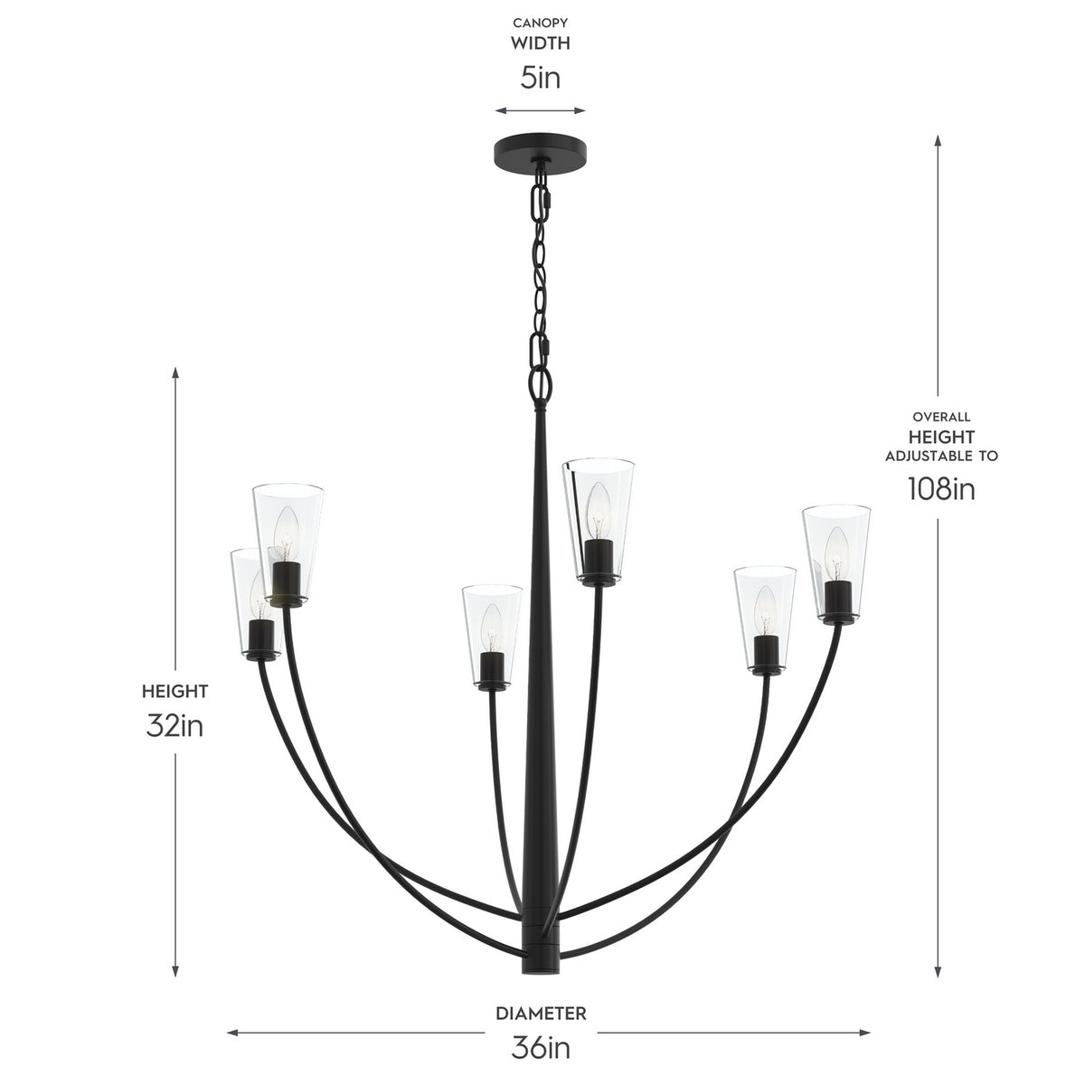 Progress Lighting - P400455-31M - Six Light Chandelier - Jheni - Matte Black