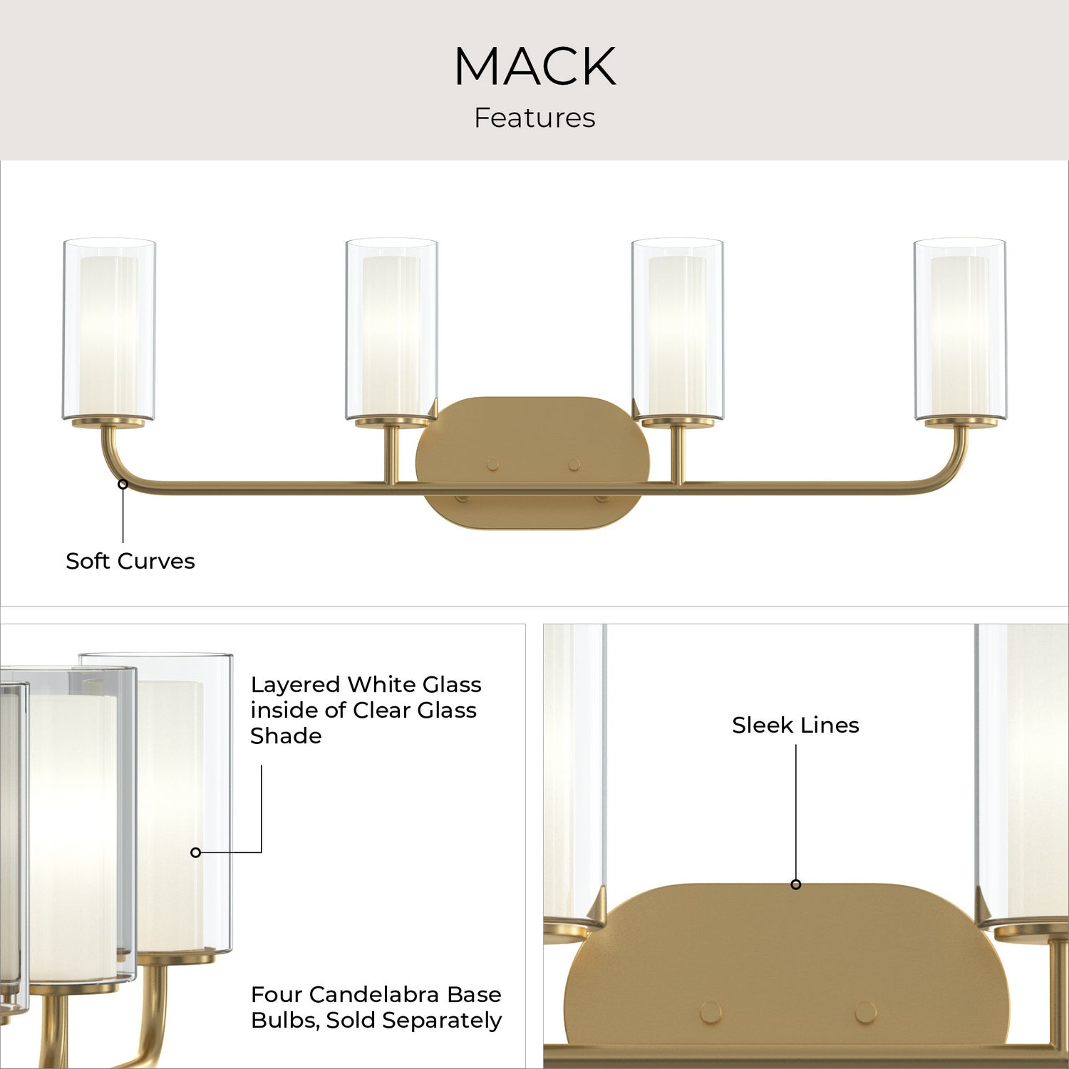 Progress Lighting - P300577-191 - Four Light Bath Vanity - Mack - Brushed Gold