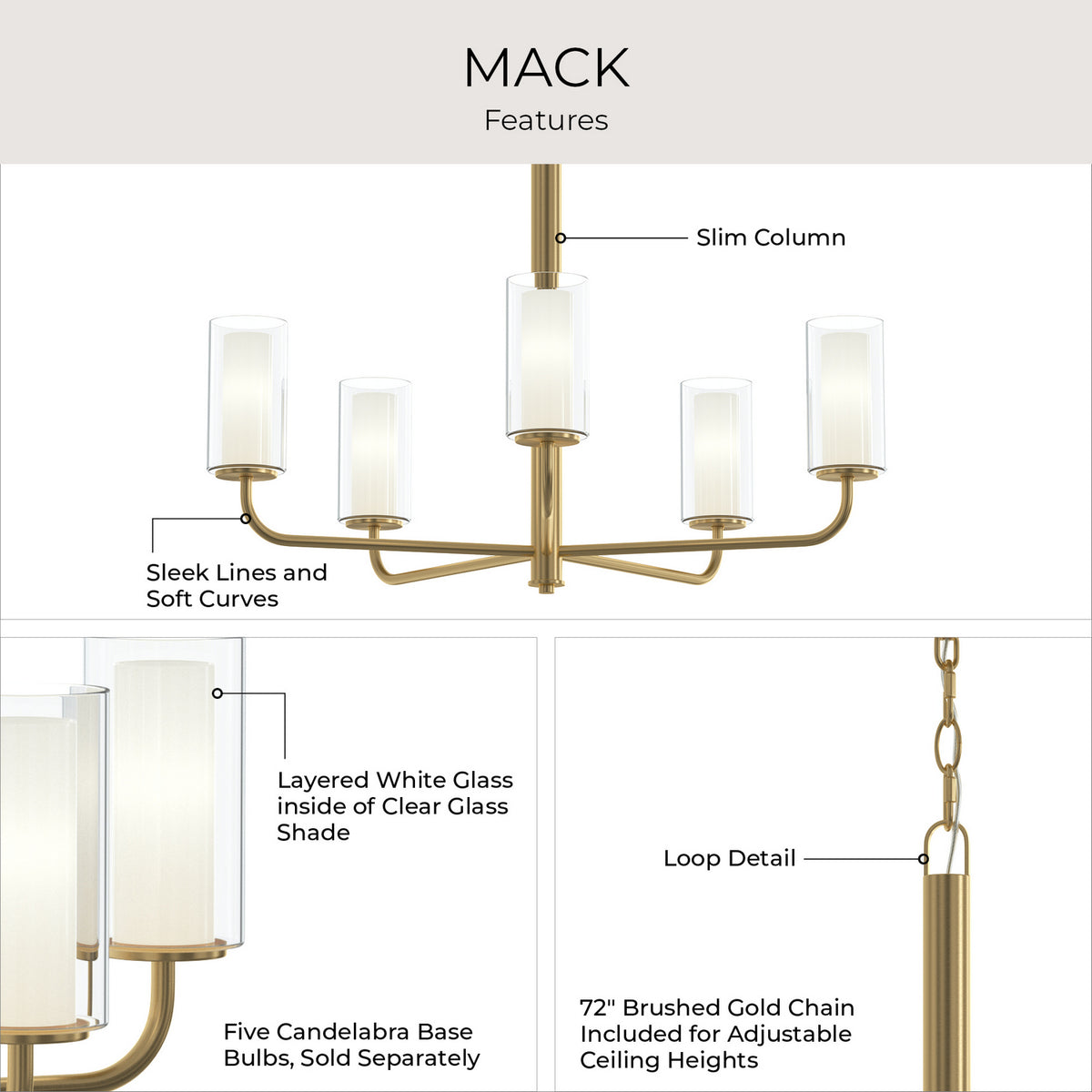 Progress Lighting - P400475-191 - Five Light Chandelier - Mack - Brushed Gold