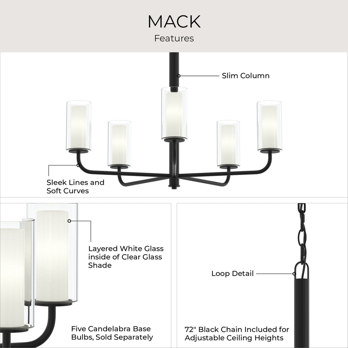 Progress Lighting - P400475-31M - Five Light Chandelier - Mack - Matte Black
