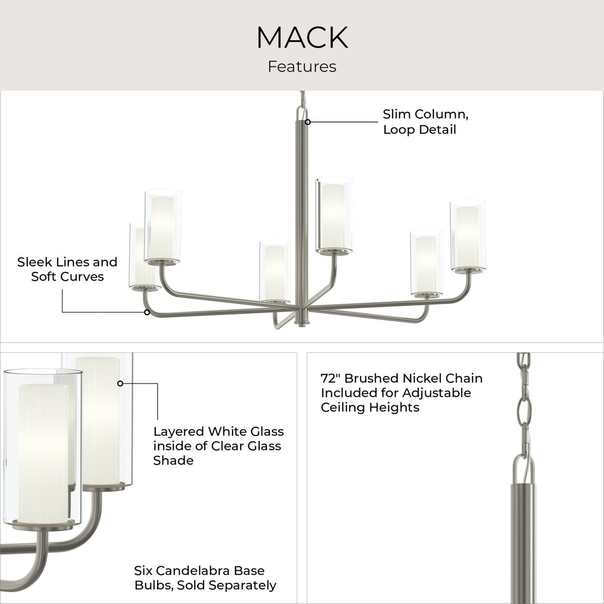 Progress Lighting - P400477-009 - Six Light Chandelier - Mack - Brushed Nickel