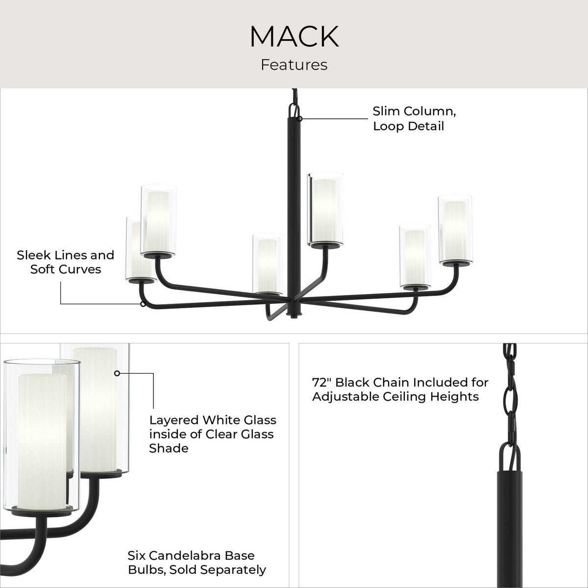 Progress Lighting - P400477-31M - Six Light Chandelier - Mack - Matte Black