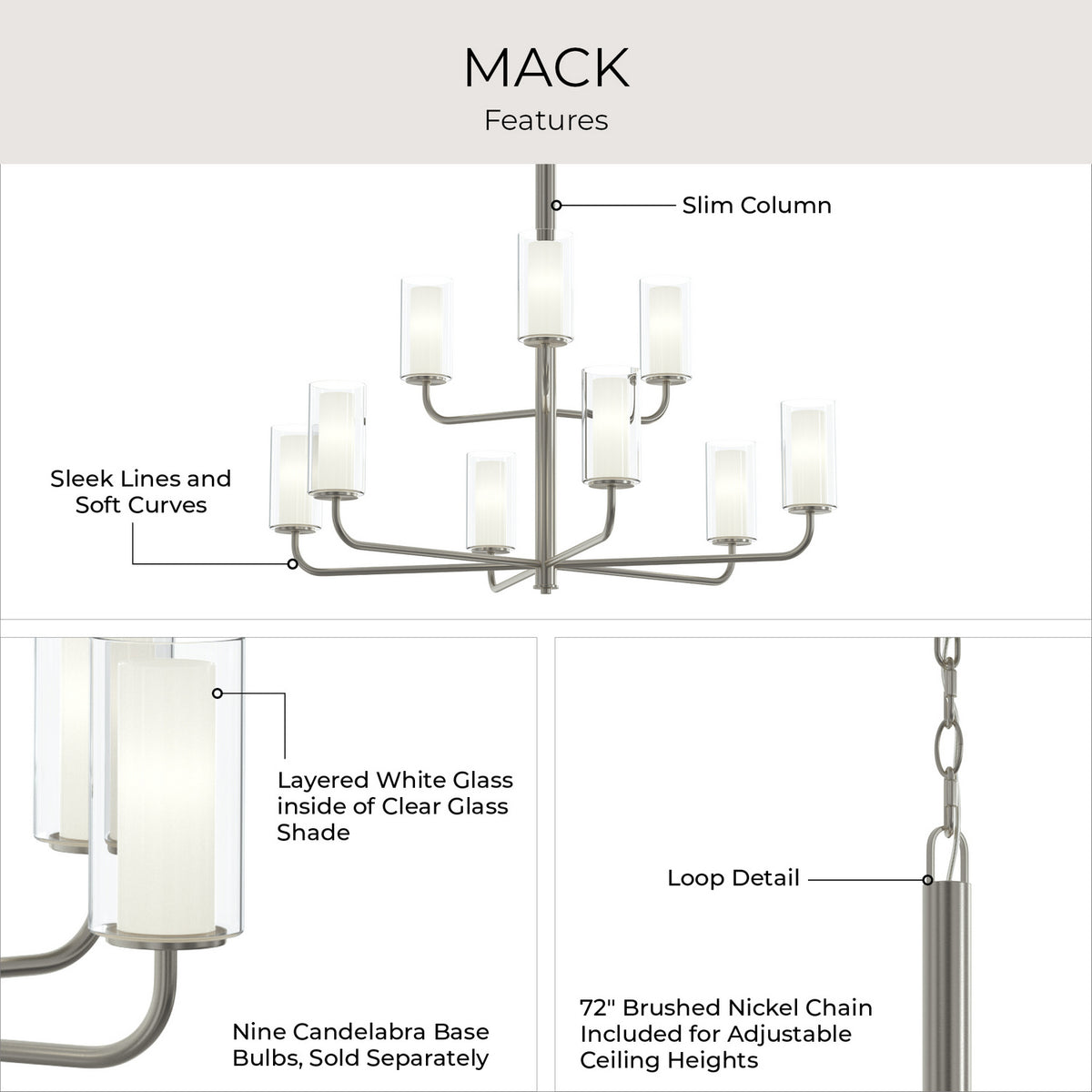 Progress Lighting - P400478-009 - Nine Light Chandelier - Mack - Brushed Nickel