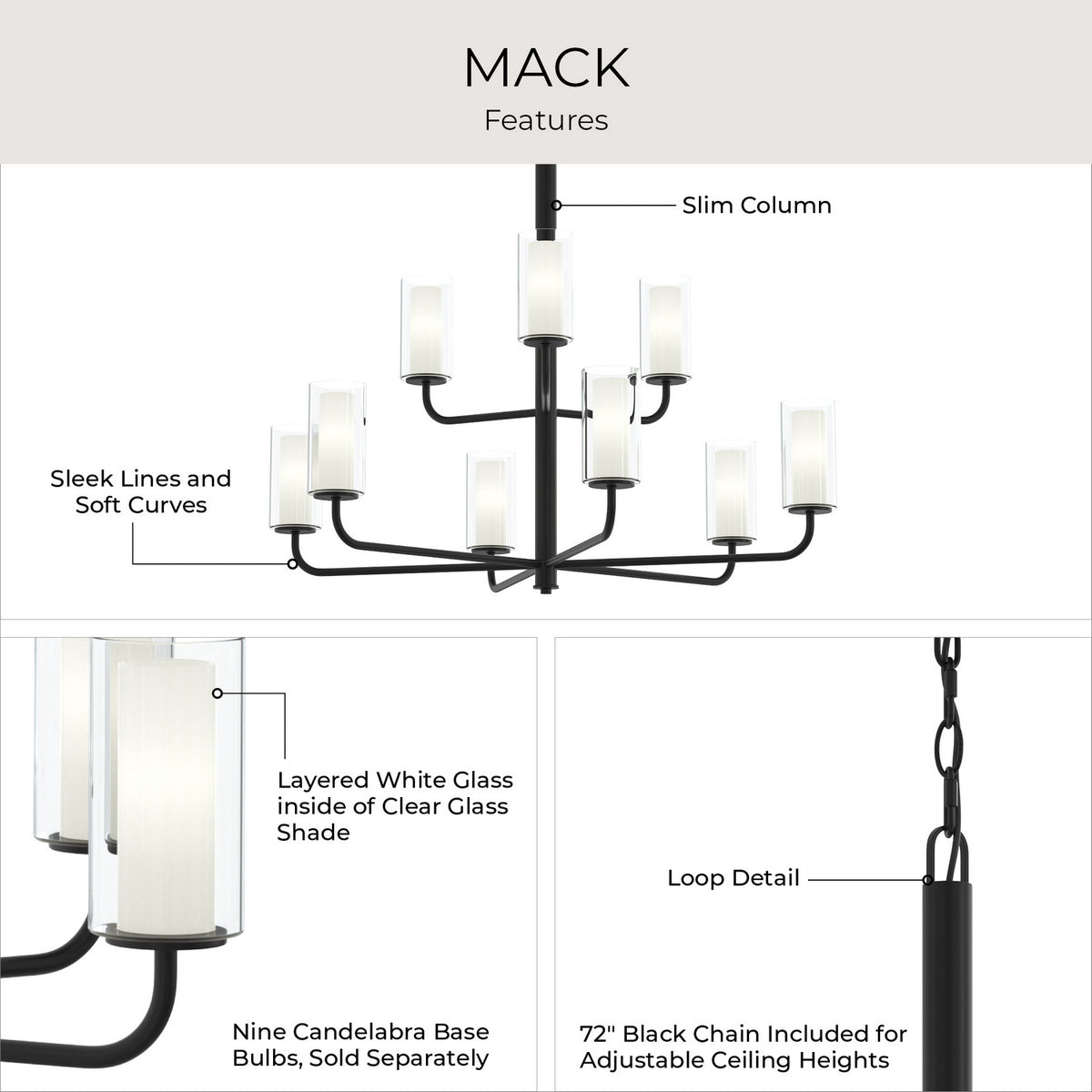 Progress Lighting - P400478-31M - Nine Light Chandelier - Mack - Matte Black