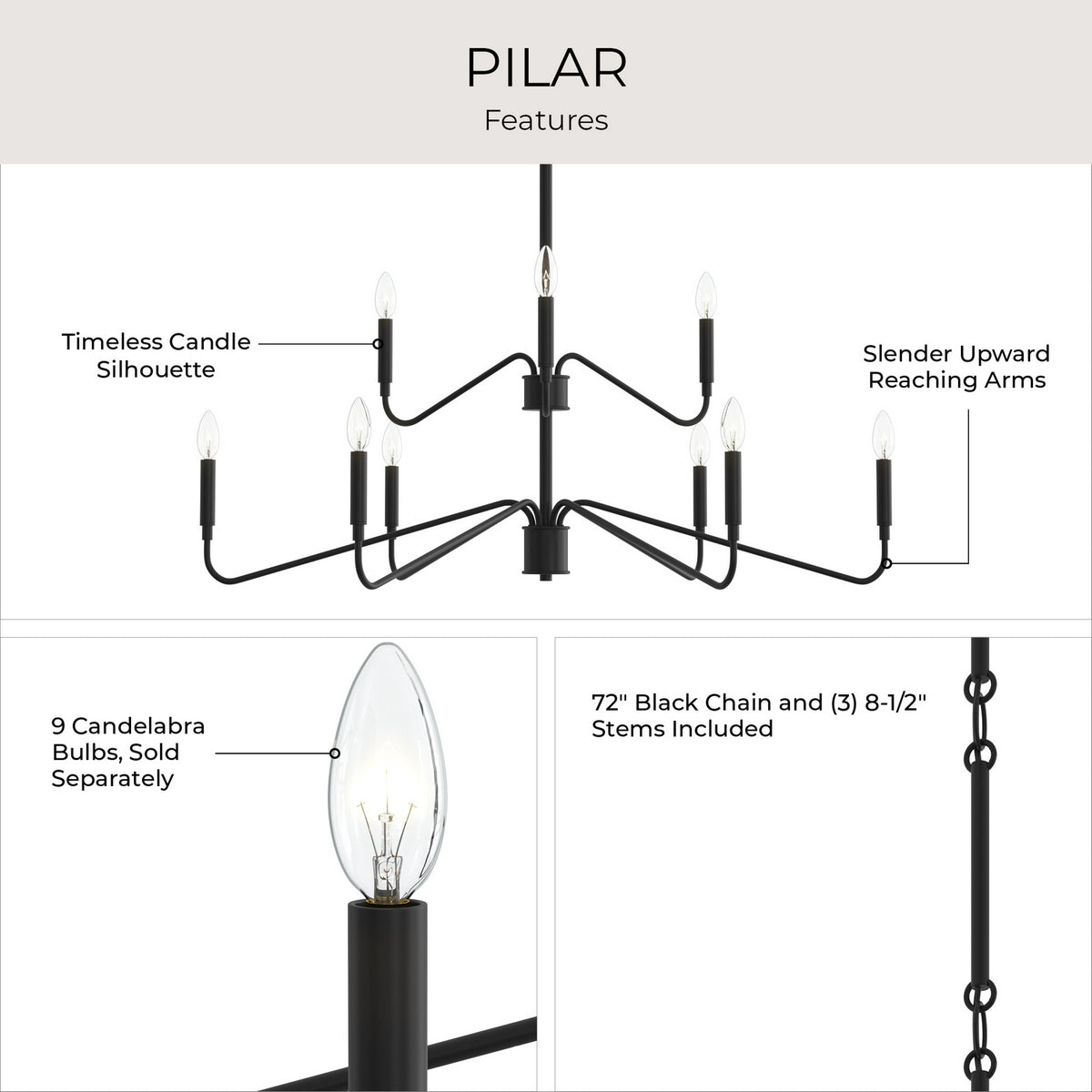 Progress Lighting - P400474-31M - Nine Light Chandelier - Pilar - Matte Black
