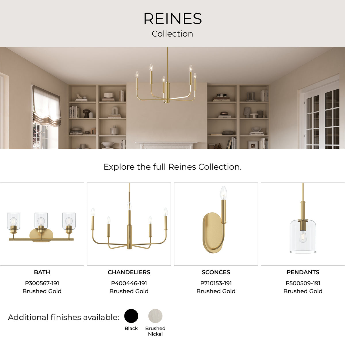 Progress Lighting - P400448-191 - Six Light Chandelier - Reines - Brushed Gold
