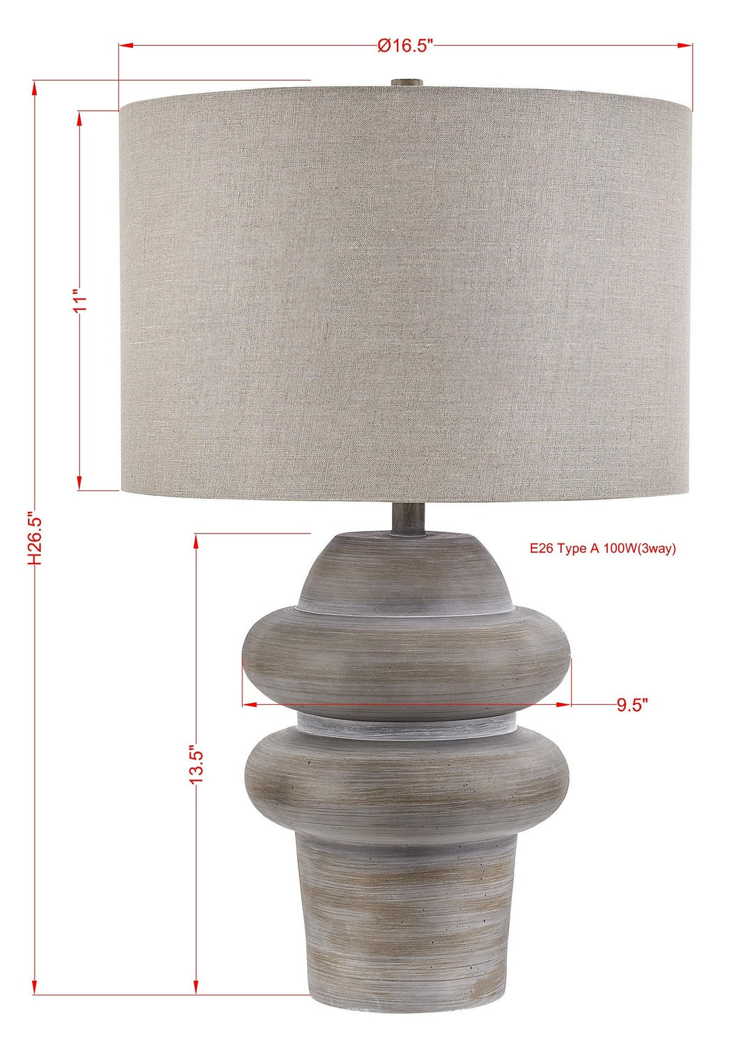 Forty West - 720145 - One Light Table Lamp - Malone - White Washed Taupe