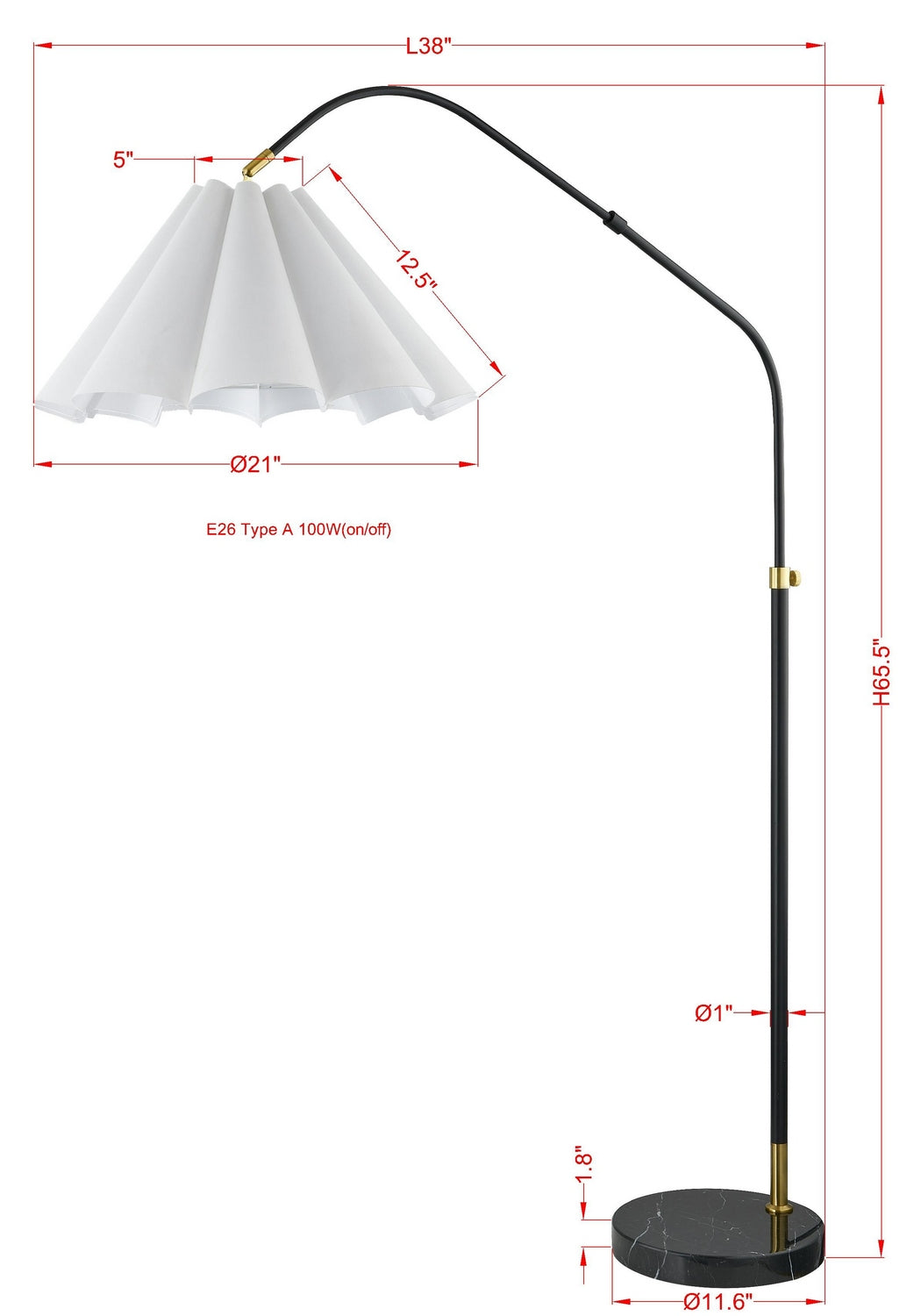 Forty West - 72637 - One Light Floor Lamp - Wheeler - Black with White Veining and Gold