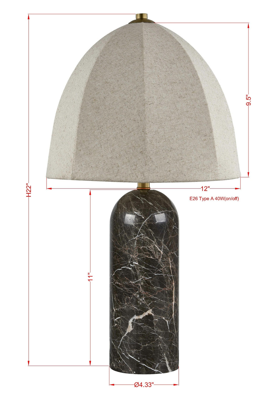 Forty West - 72643 - One Light Table Lamp - McCormack - Black with White and Brown Veining