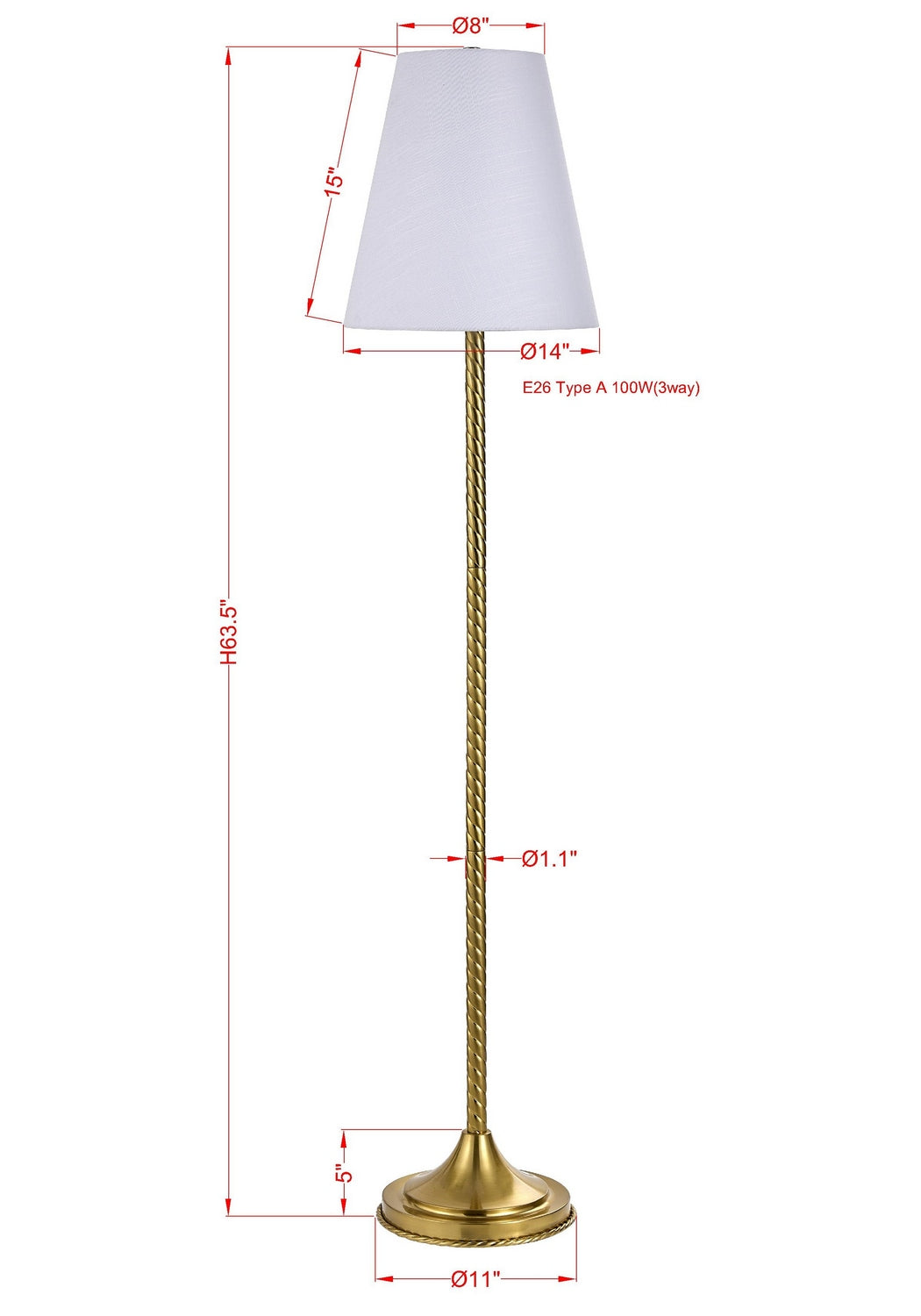 Forty West - 72644 - One Light Floor Lamp - Bradley - Golden Brass