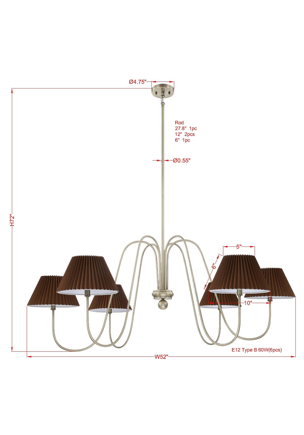 Forty West - 72665 - Six Light Chandelier - Asher - Brushed Nickle