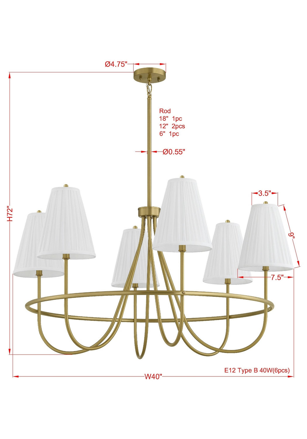 Forty West - 72669 - Six Light Chandelier - Revere - Brushed Brass