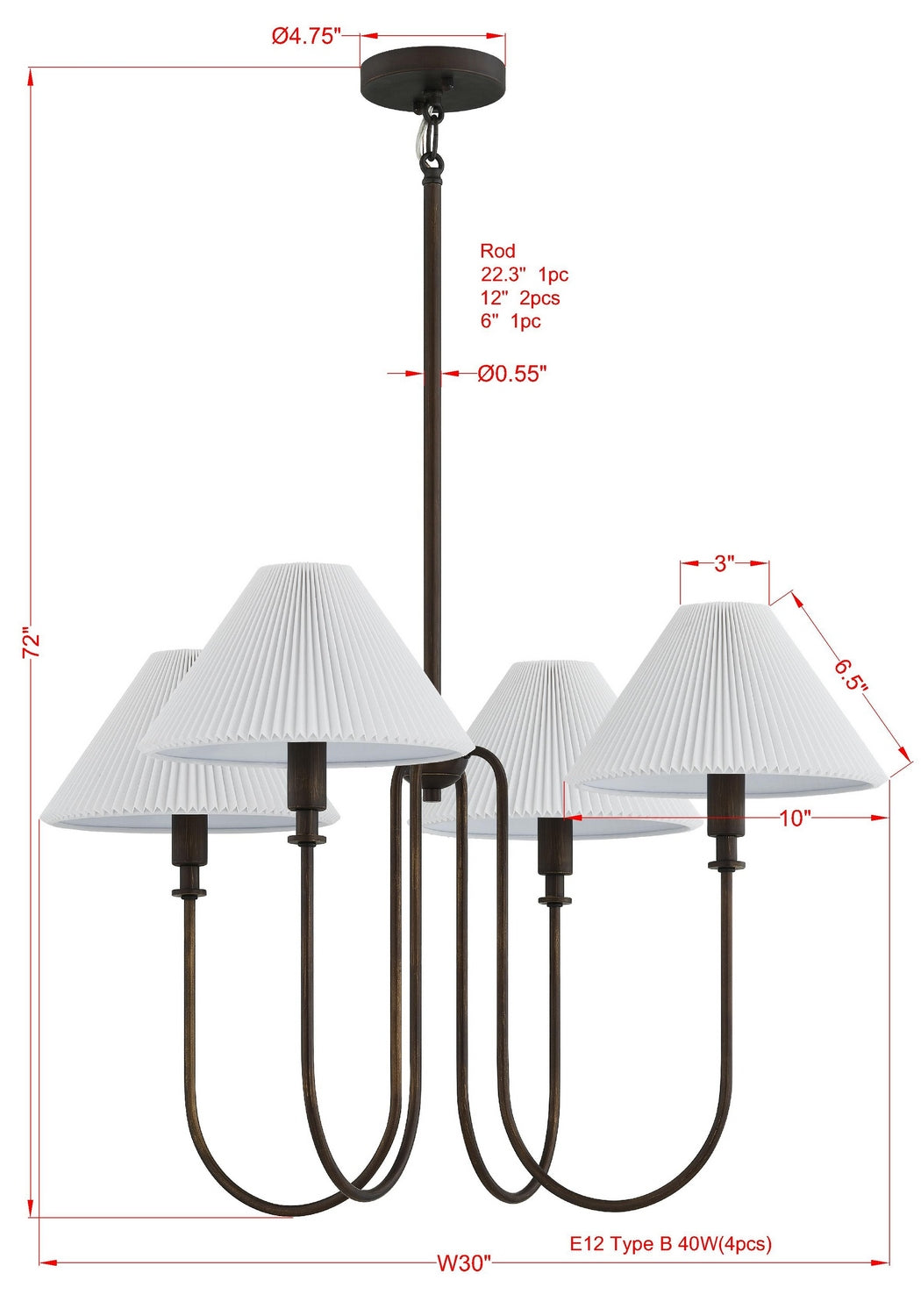 Forty West - 72675 - Four Light Chandelier - Worthington - Matte Black