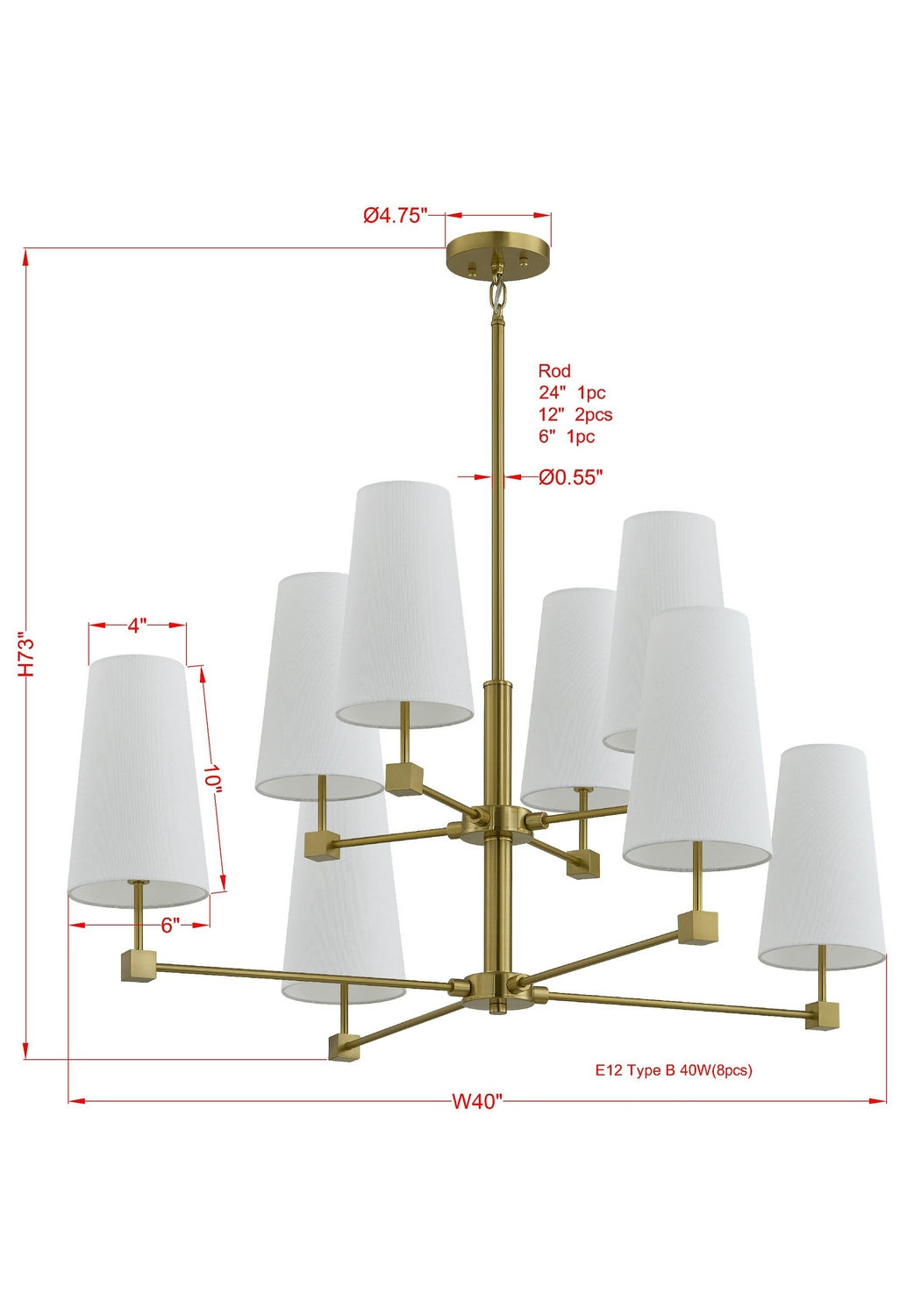 Forty West - 72676 - Eight Light Chandelier - Paddington - brass