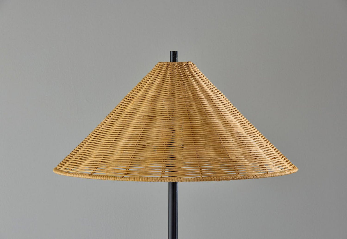 Adesso Home - 3296-01 - Floor Lamp - Rayne - Natural Rattan, Brown Marble Base With Black