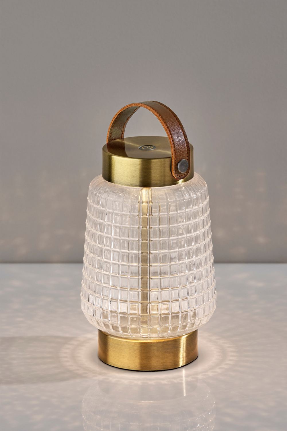 Adesso Home - 3336-21 - LED Table Lamp - Samara - Clear Texture Glass, Antique Brass, Brown Leather