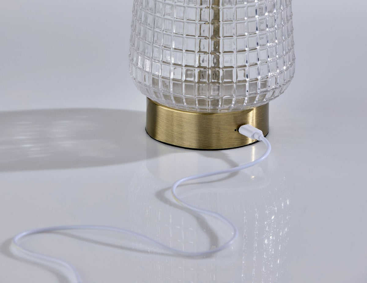Adesso Home - 3336-21 - LED Table Lamp - Samara - Clear Texture Glass, Antique Brass, Brown Leather