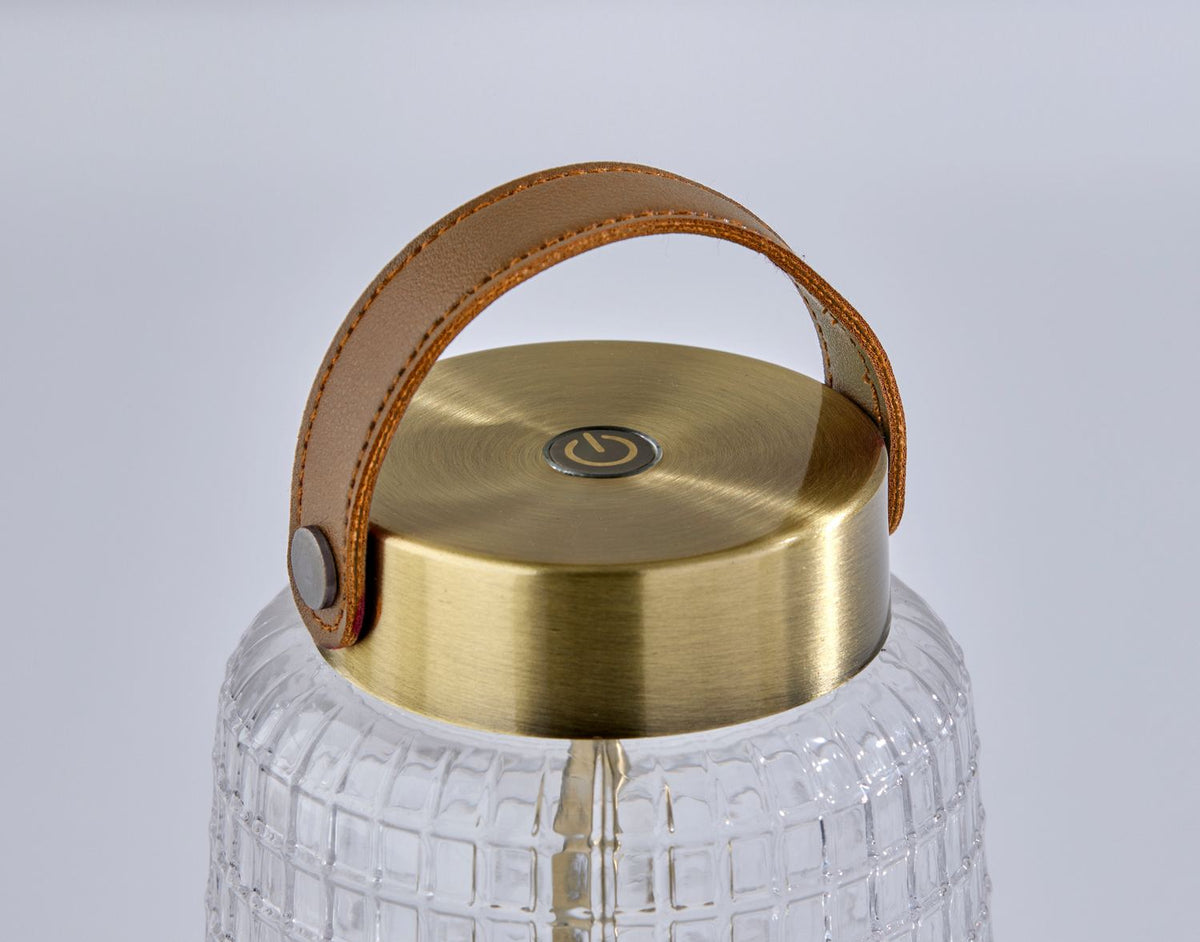 Adesso Home - 3336-21 - LED Table Lamp - Samara - Clear Texture Glass, Antique Brass, Brown Leather