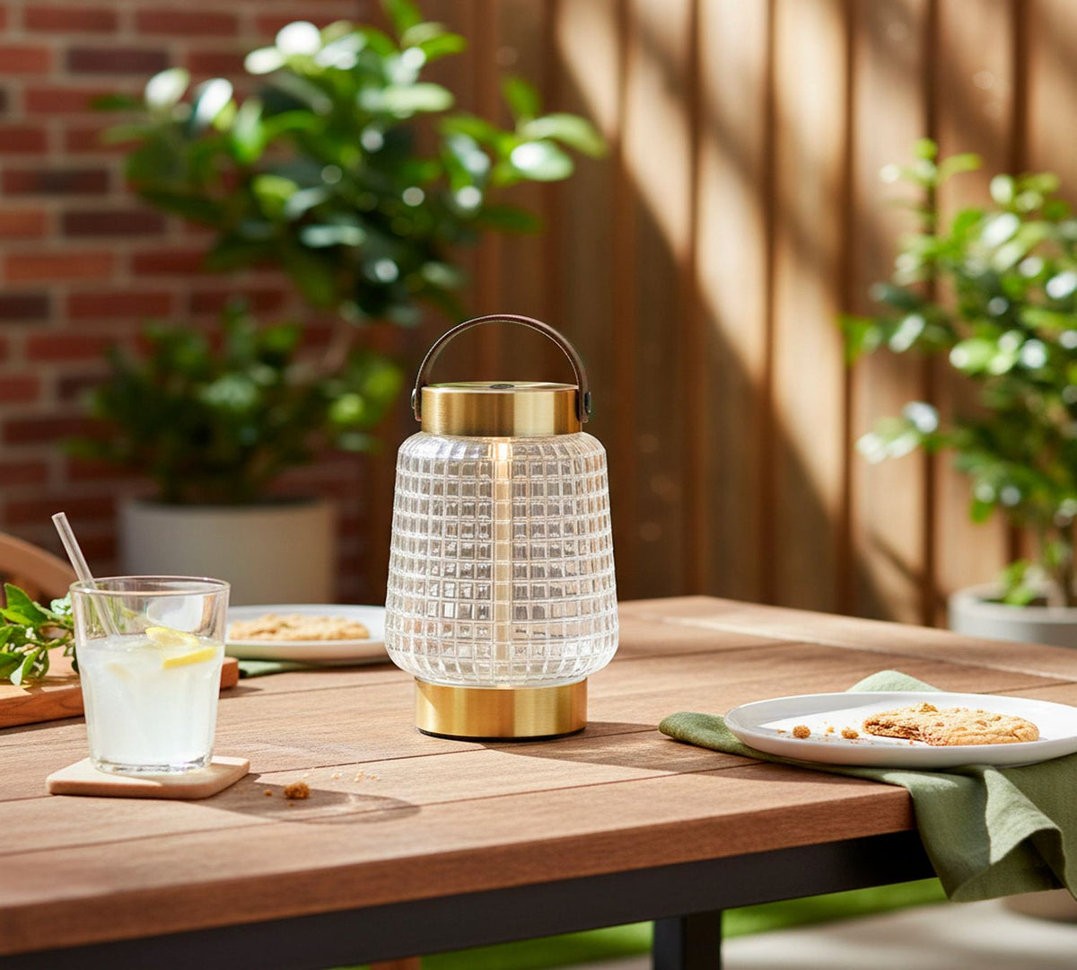 Adesso Home - 3336-21 - LED Table Lamp - Samara - Clear Texture Glass, Antique Brass, Brown Leather