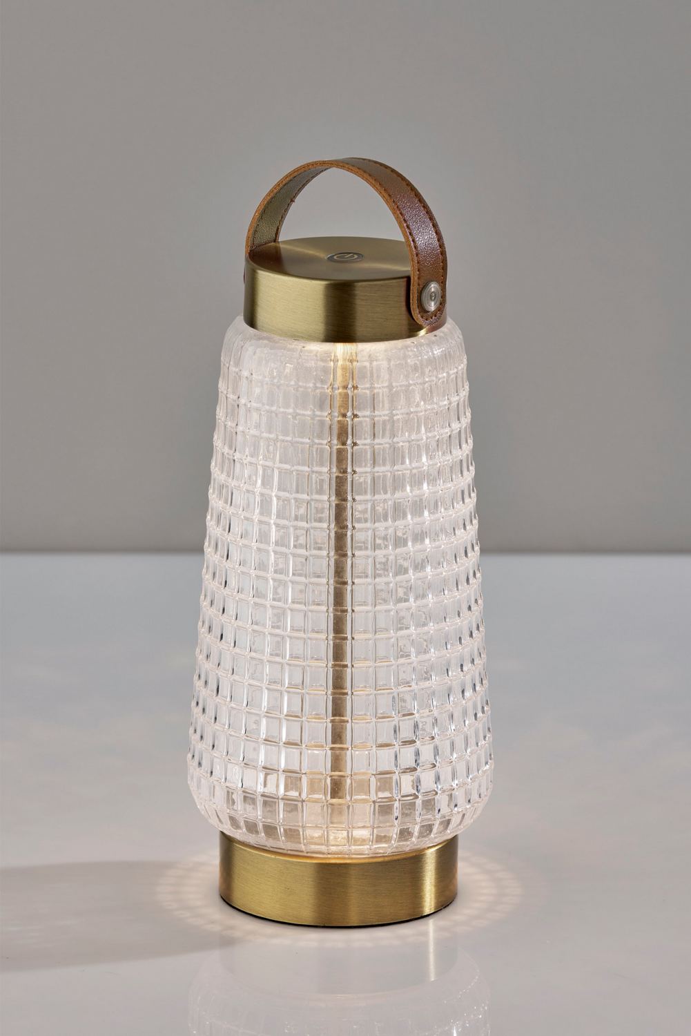 Adesso Home - 3339-21 - LED Table Lamp - Samara - Clear Texture Glass, Antique Brass, Brown Leather