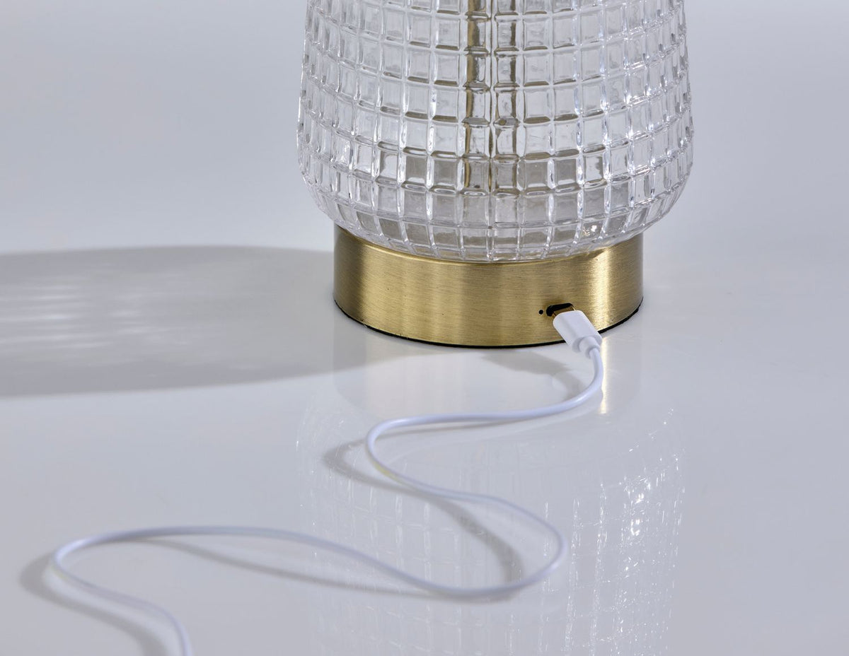 Adesso Home - 3339-21 - LED Table Lamp - Samara - Clear Texture Glass, Antique Brass, Brown Leather