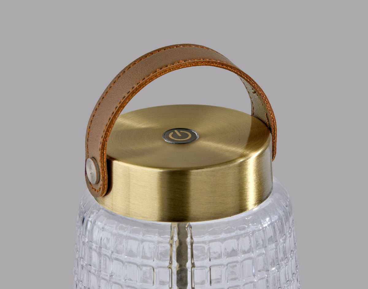 Adesso Home - 3339-21 - LED Table Lamp - Samara - Clear Texture Glass, Antique Brass, Brown Leather