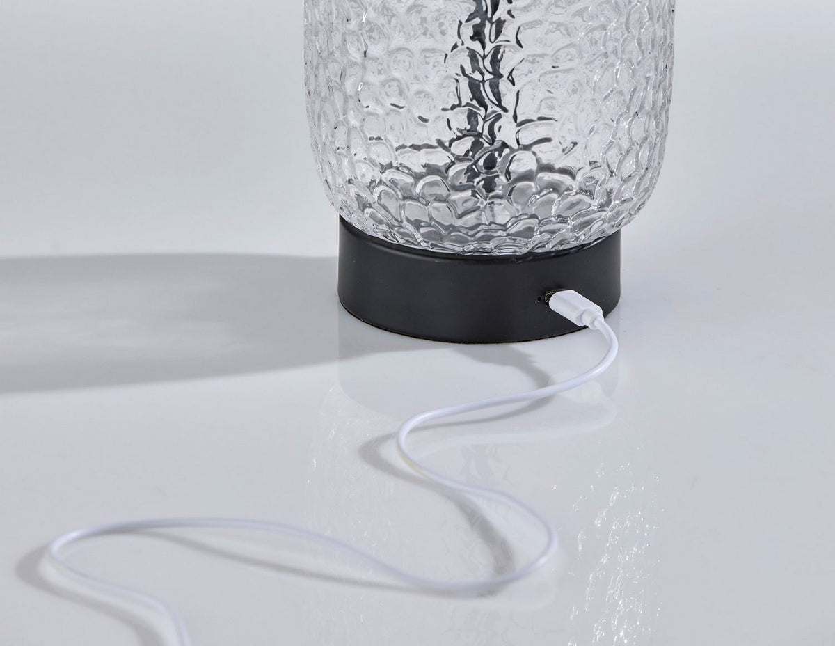 Adesso Home - 3343-01 - LED Table Lamp - Cassius - Clear Texture Glass, Black Finsh, Black Leather