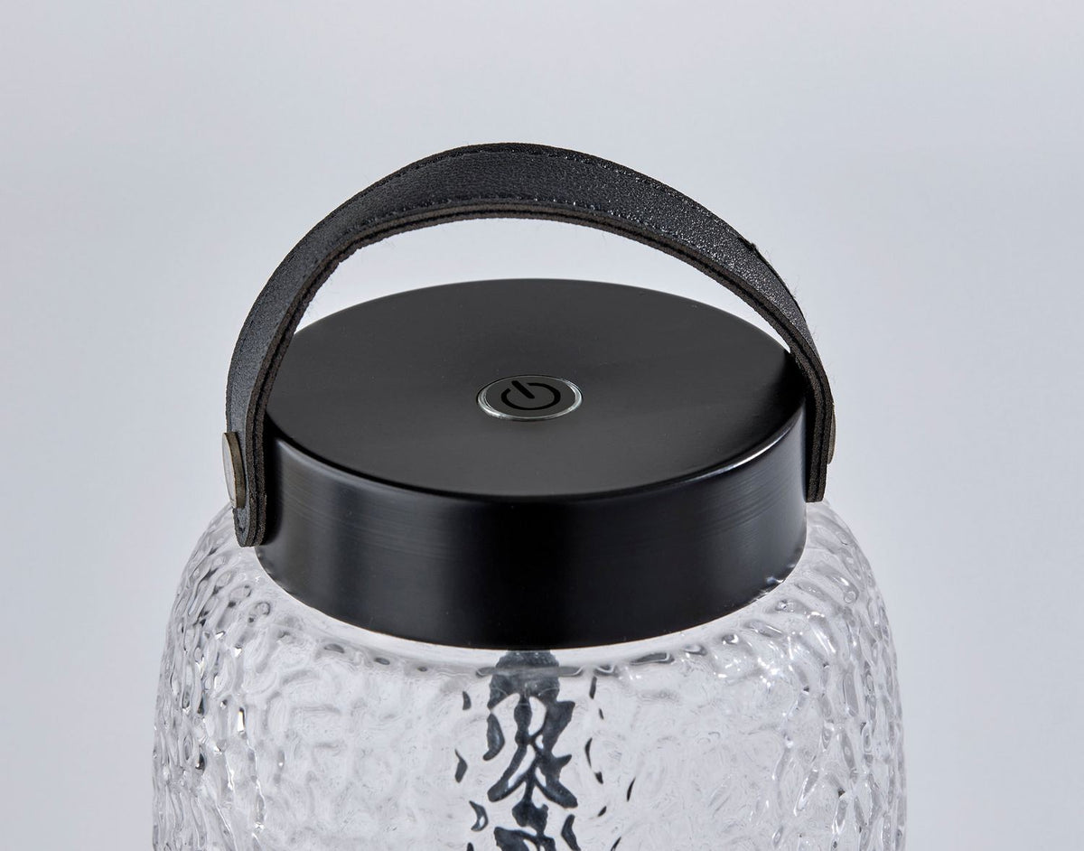 Adesso Home - 3343-01 - LED Table Lamp - Cassius - Clear Texture Glass, Black Finsh, Black Leather