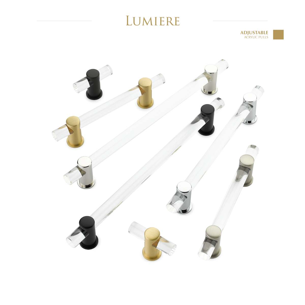Schaub and Company - 404-PN - Lumiere 6" Euro Modern Solid Brass and Adjustable Acrylic Bar Luxury Cabinet Handle / Drawer Pull in Polished Nickel