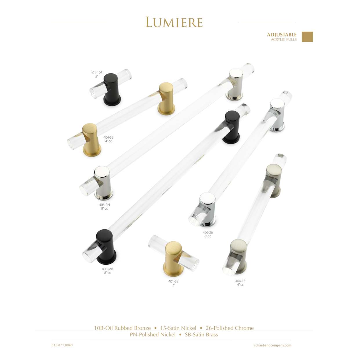 Schaub and Company - 416-PN - Lumiere Transitional 6" Euro Modern Acrylic Bar and Solid Brass Luxury Adjustable Cabinet Bar Handle / Drawer Pull in Polished Nickel