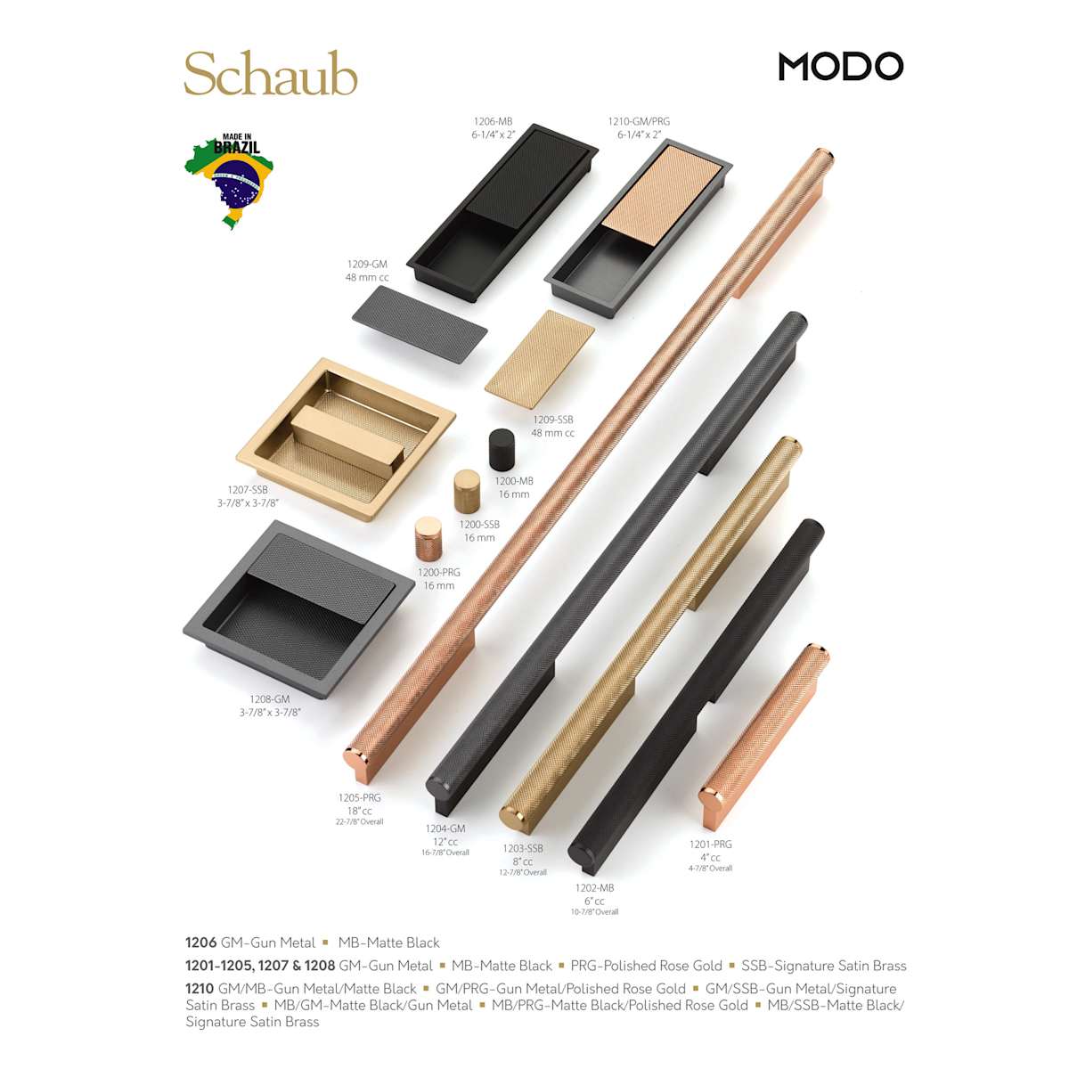 Schaub and Company - 1202-MB - MODO Euro Modern 6" Center to Center Cabinet Pull with Knurled Metal Handle - Made in Brazil in Matte Black