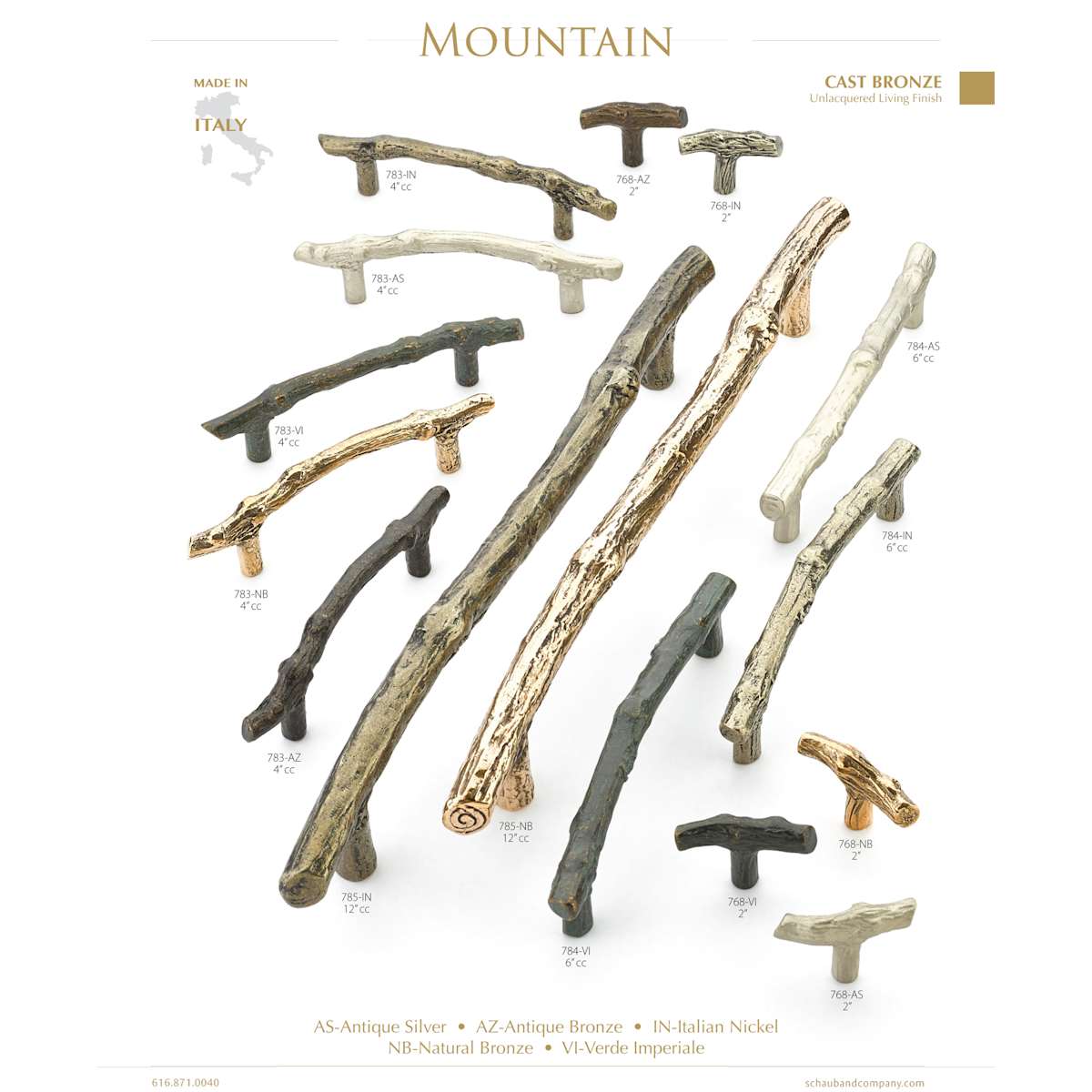Schaub and Company - 768-AZ - Mountain 2" Rustic Cabin Tree Twig Branch Cast Bronze T Bar Cabinet Knob - Made in Italy in Antique Bronze