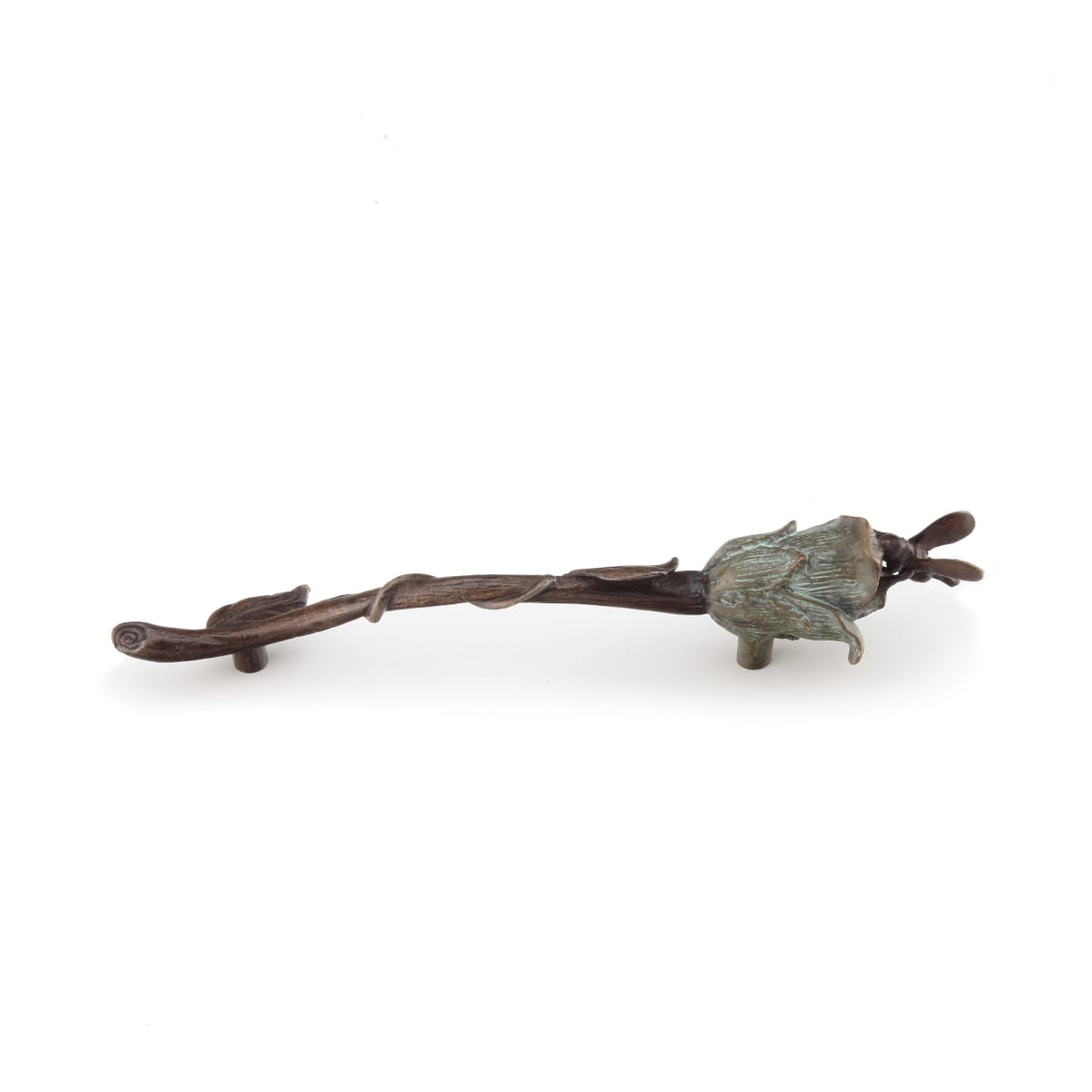 Nature 3-3/4" Center to Center Solid Brass Rustic Floral Long Stem Rose Cabinet Pull Drawer Pull - "Bee on a Rose"