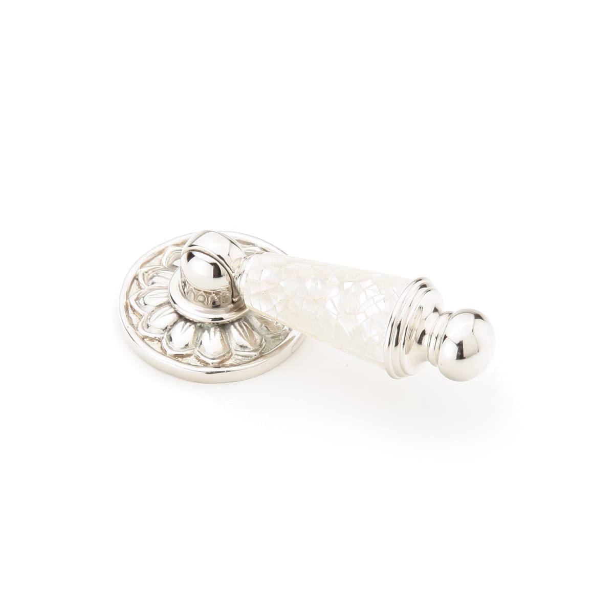 Schaub and Company - 989-MOP-PN - Symphony Designer Luxury 1-1/2" W Pendant Solid Brass Cabinet Drop Pull Knob with Shell Inlay in White Mother of Pearl / Polished Nickel