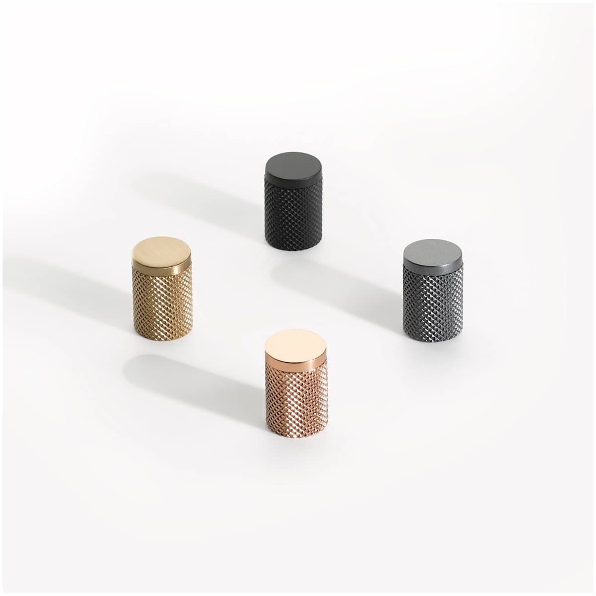 Schaub and Company - 1200-SSB - MODO 5/8" Round Euro Modern Diamond Knurled Button Cabinet Knob Drawer Knob in Signature Satin Brass