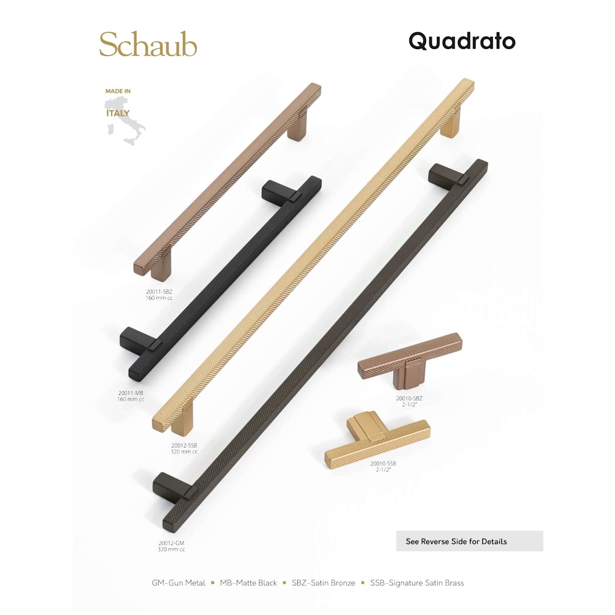 Schaub and Company - 20010-SSB - Quadrato 2-1/2" "T" Bar Industrial Modern Diamond Knurled Squared Cabinet Knob - Made in Italy in Signature Satin Brass