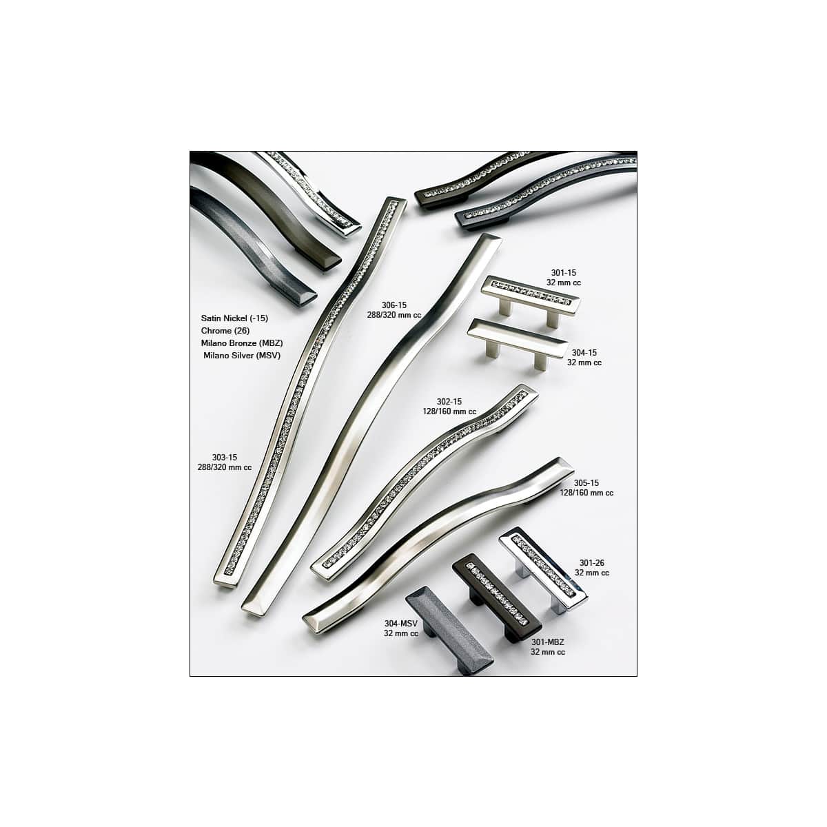 Schaub and Company - 301-26 - SkyeVale 1-1/4" Center to Center Luxury Glam Cabinet Bar Handle with Accent Crystals - Made in Italy in Chrome