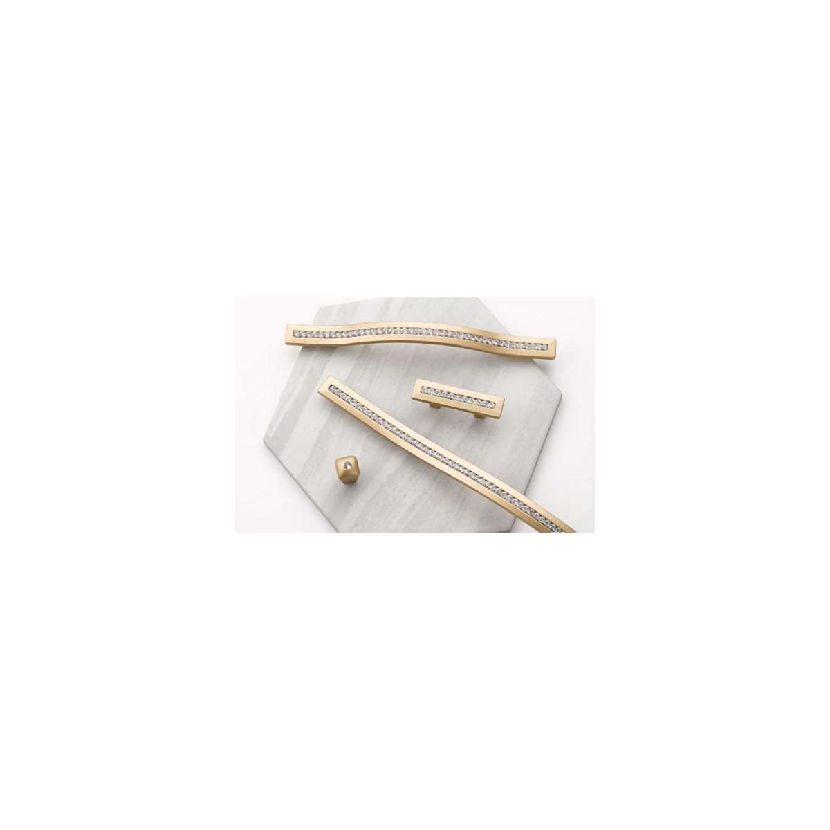 Schaub and Company - 302-SSB - Skyevale 6-5/16" Center to Center Luxury Designer Arch Cabinet Handle Pull with Accent Crystals - Made in Italy in Signature Satin Brass